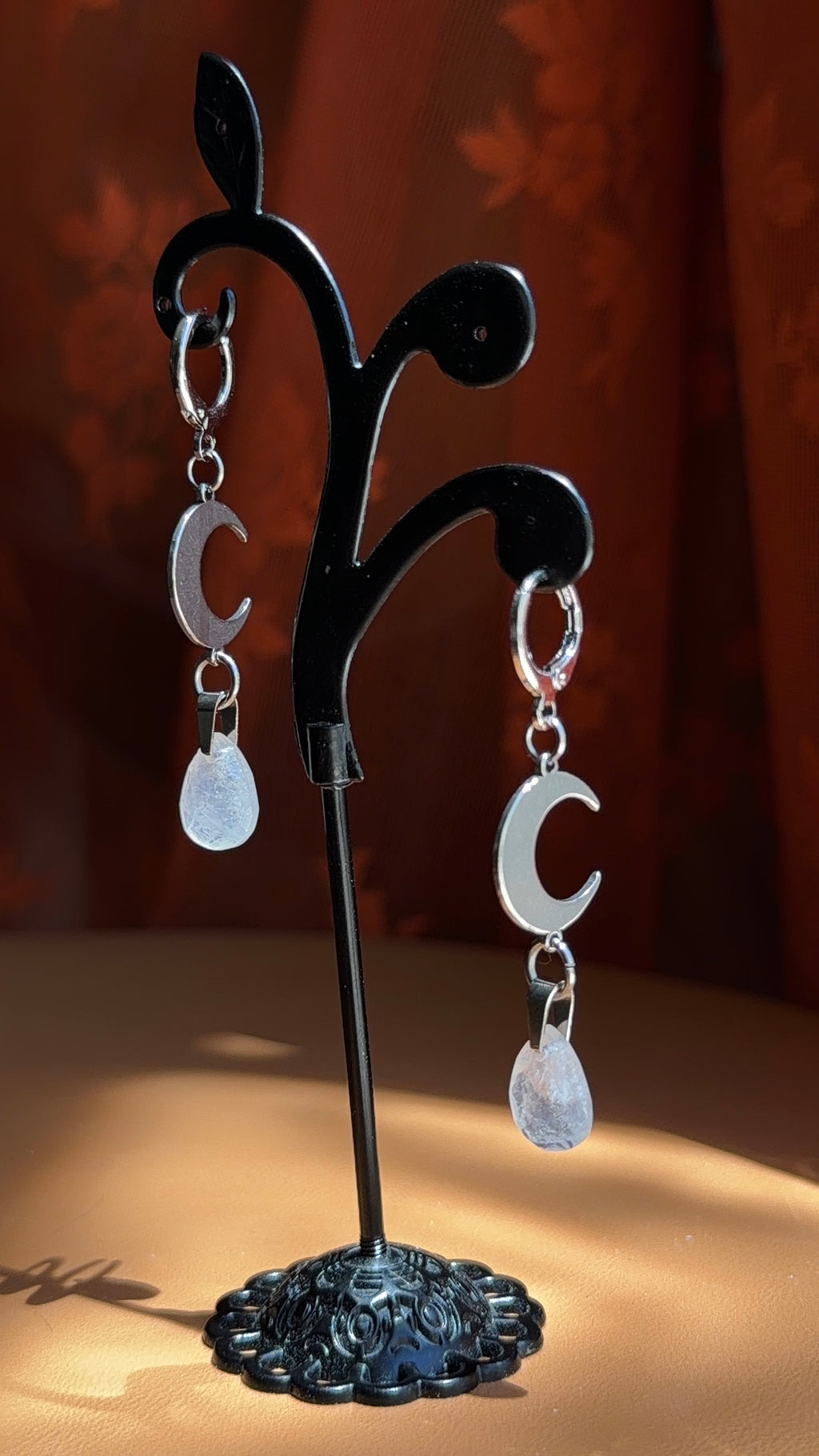 crescent briolette moonstone earrings - silver