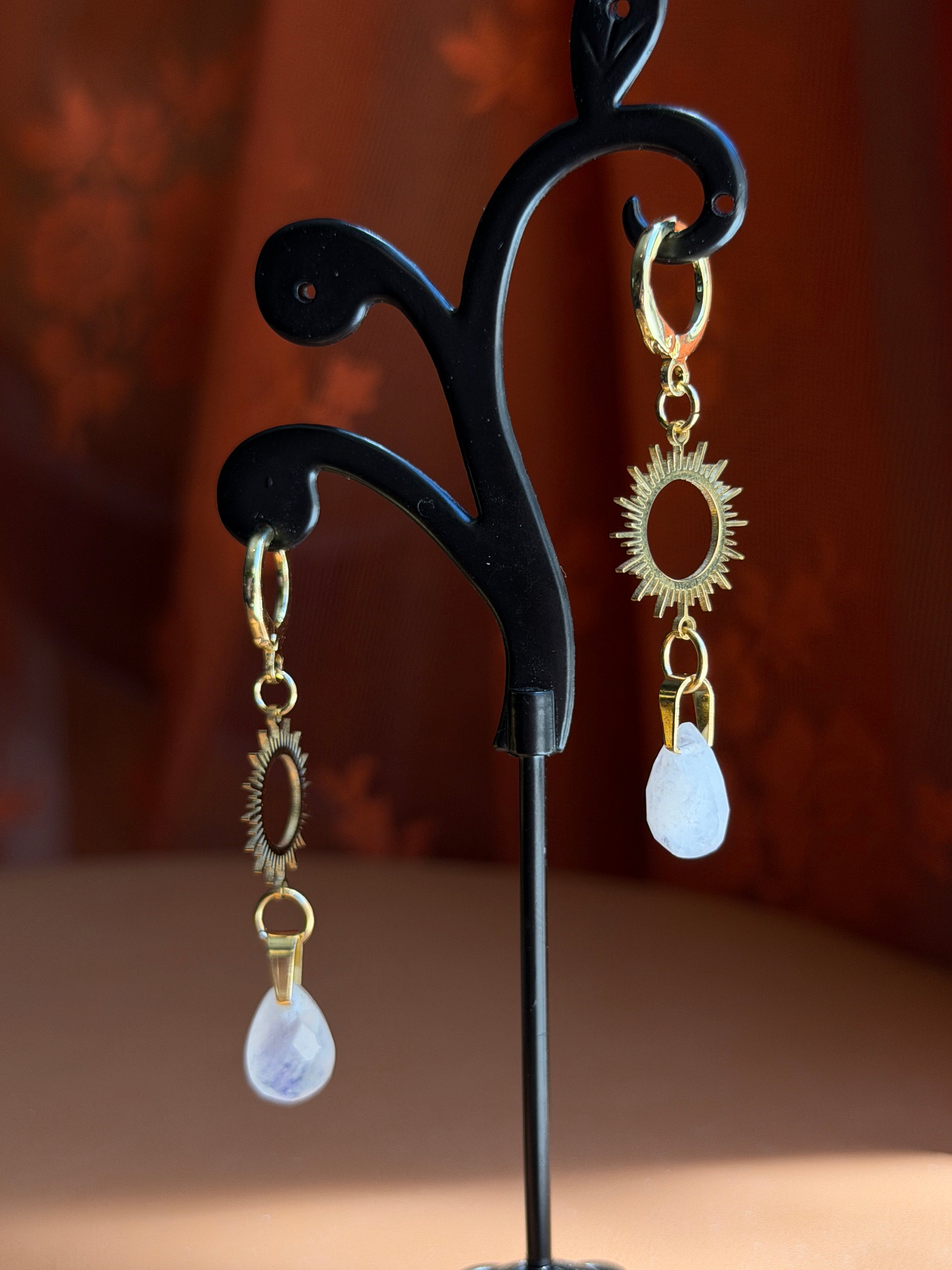sunburst briolette moonstone earrings - gold