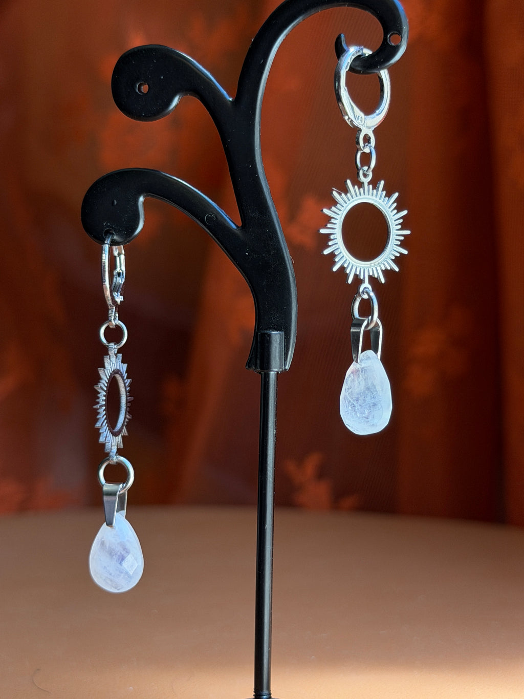 sunburst briolette moonstone earrings - silver