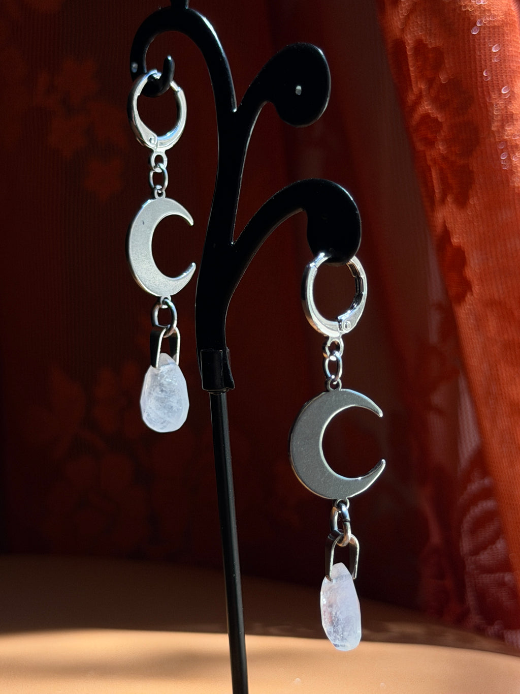 crescent briolette moonstone earrings - silver