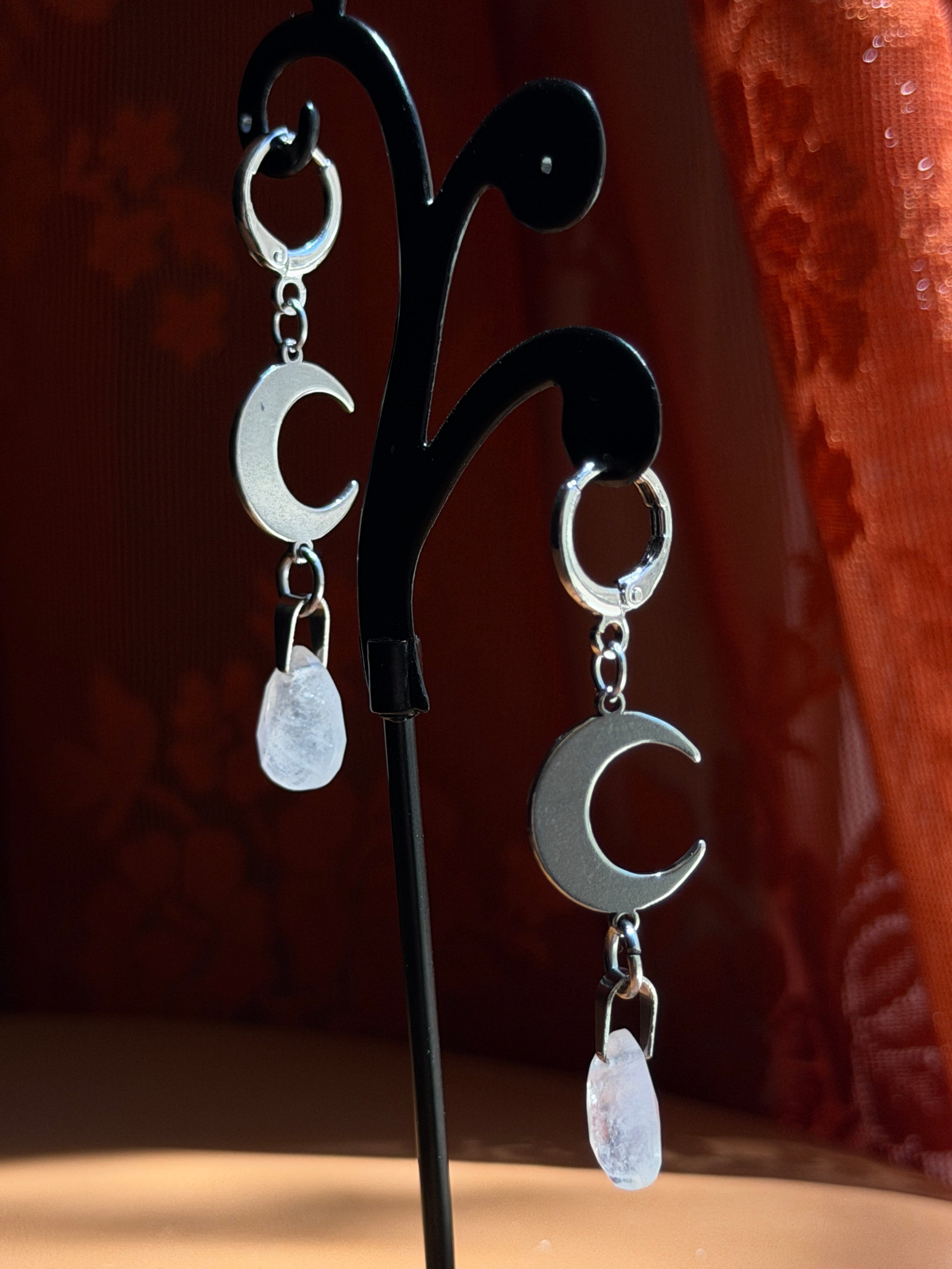 crescent briolette moonstone earrings - silver