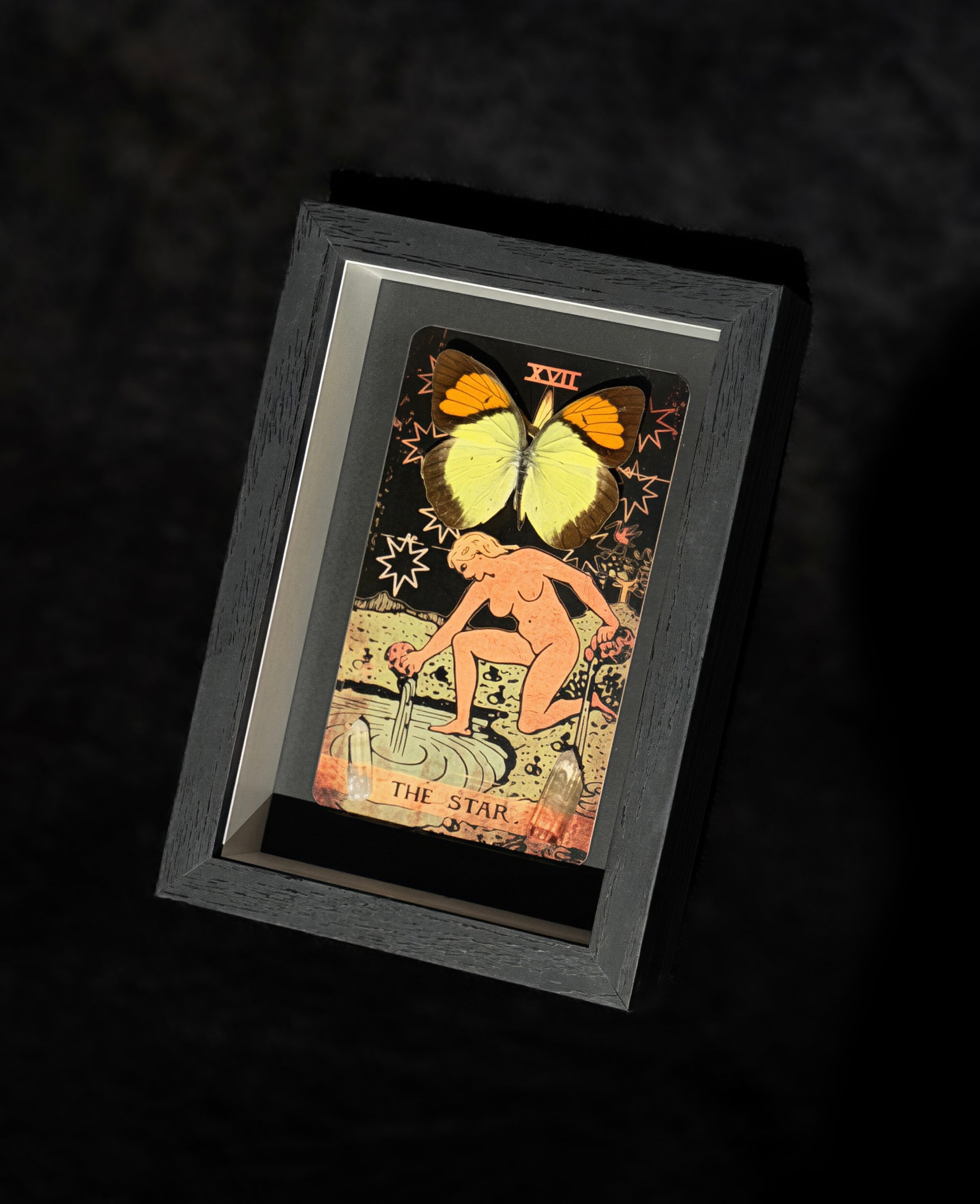 yellow orange tip butterfly “the star” tarot collection w/ clear quartz