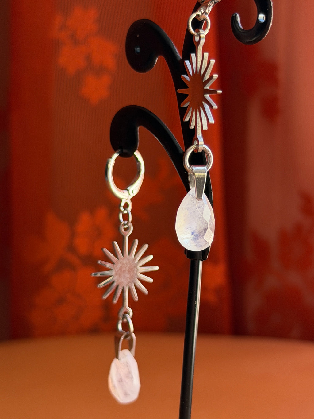 sunflare briolette moonstone earrings - silver