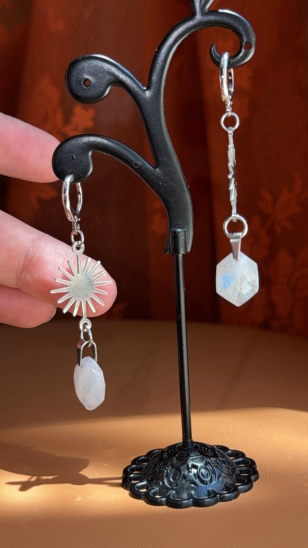 sunflare hex moonstone earrings - silver