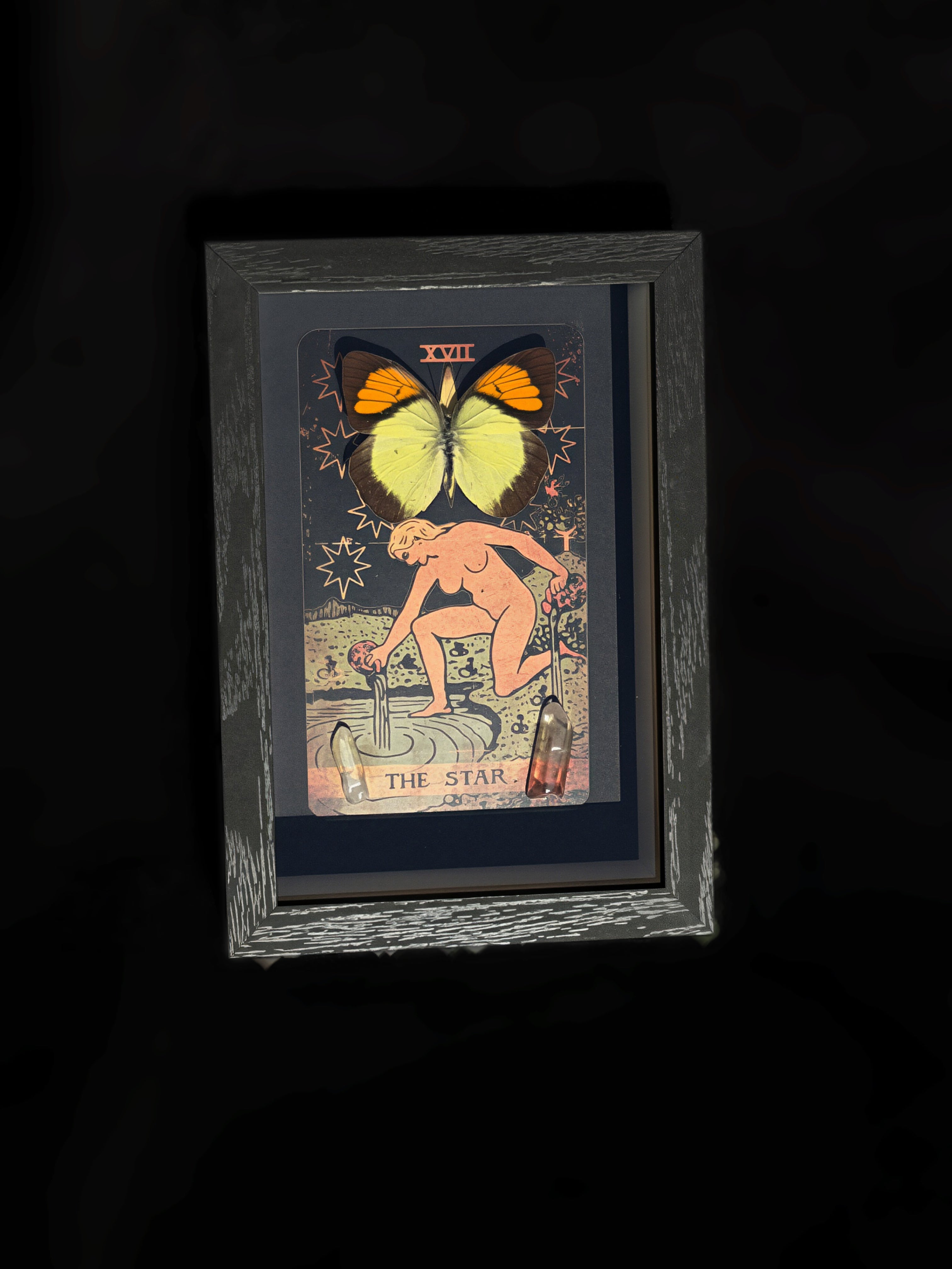 yellow orange tip butterfly “the star” tarot collection w/ clear quartz