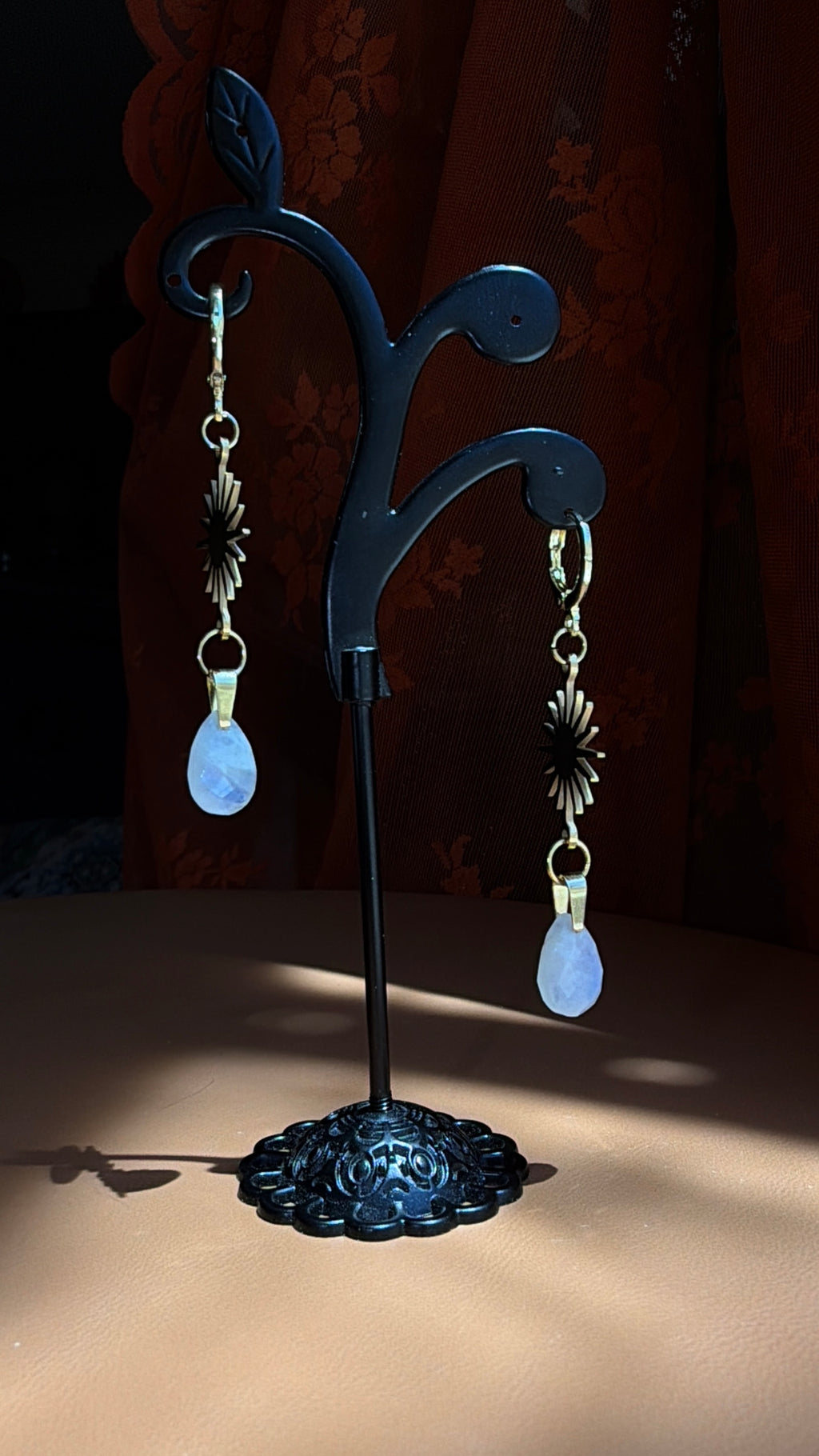 sunflare briolette moonstone earrings - gold