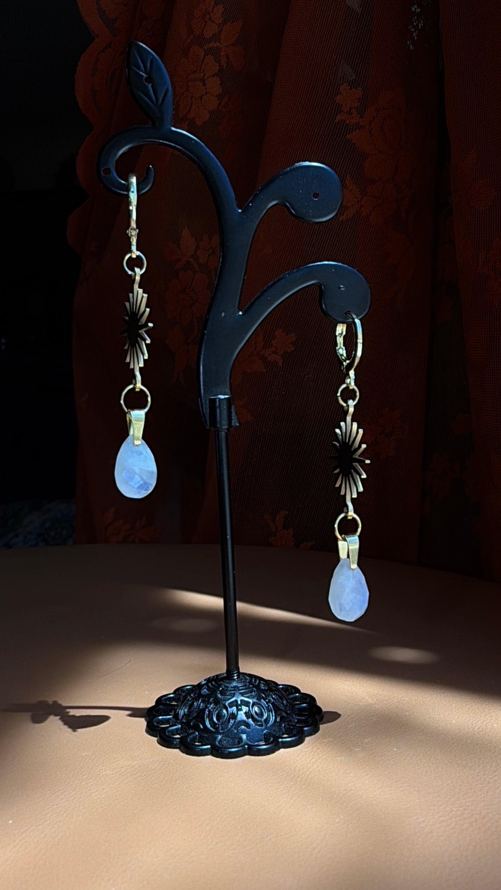 sunflare briolette moonstone earrings - gold
