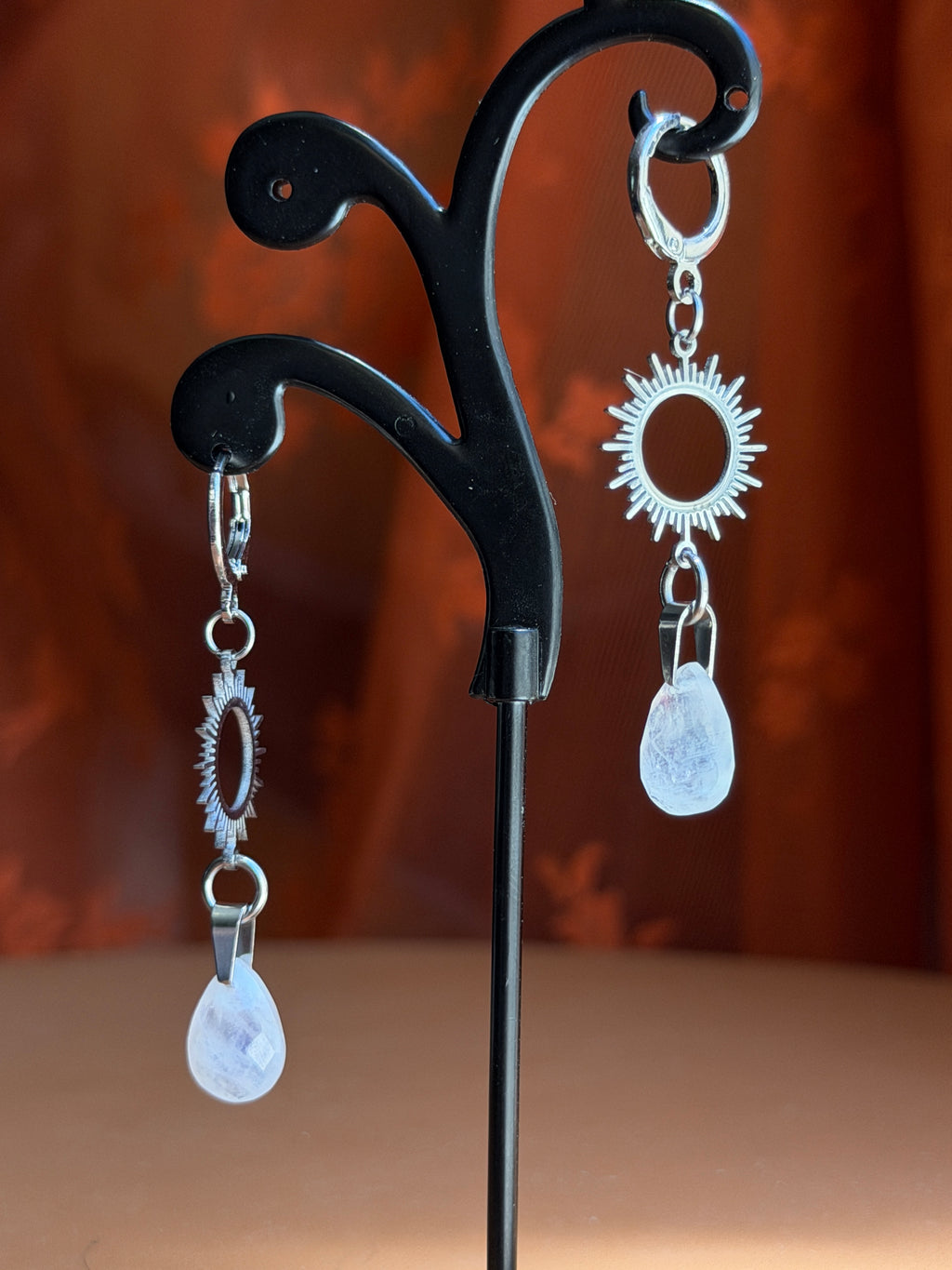 sunburst briolette moonstone earrings - silver