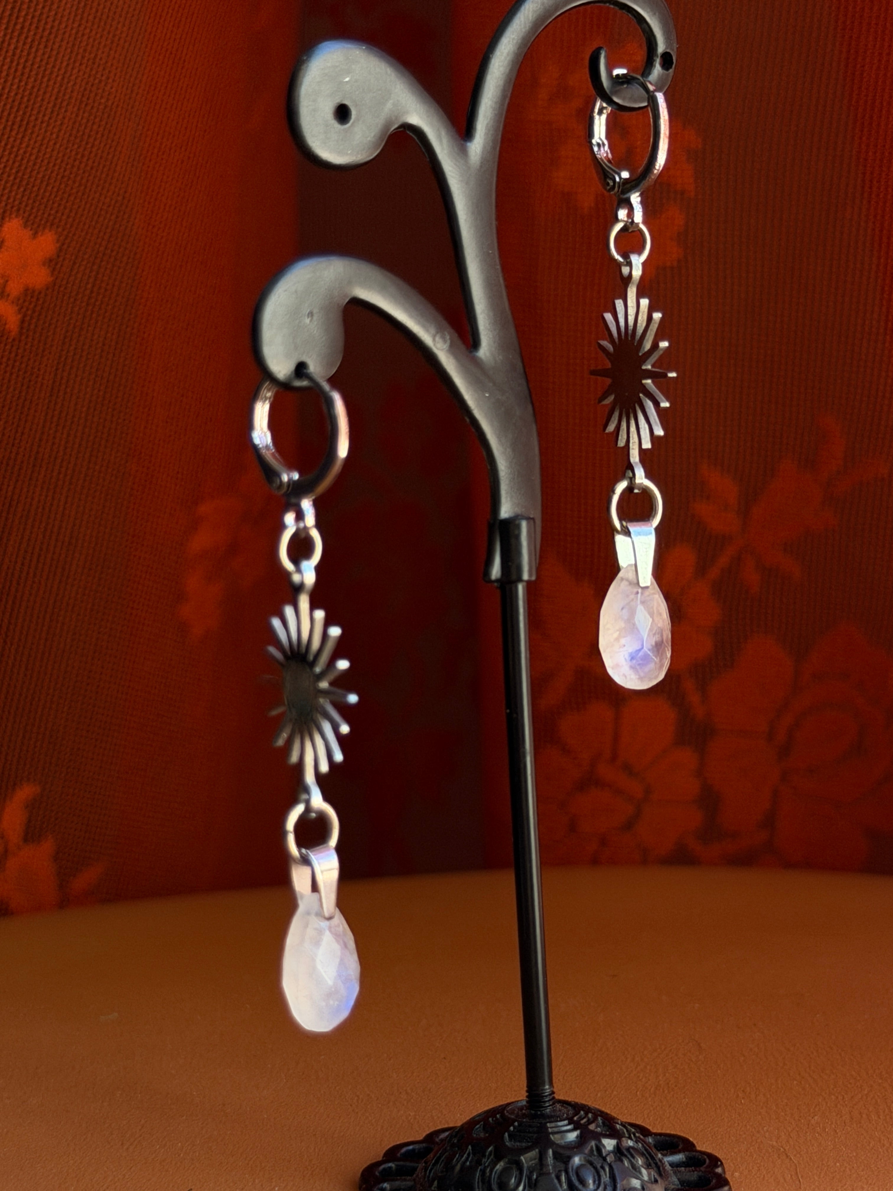 sunflare briolette moonstone earrings - silver