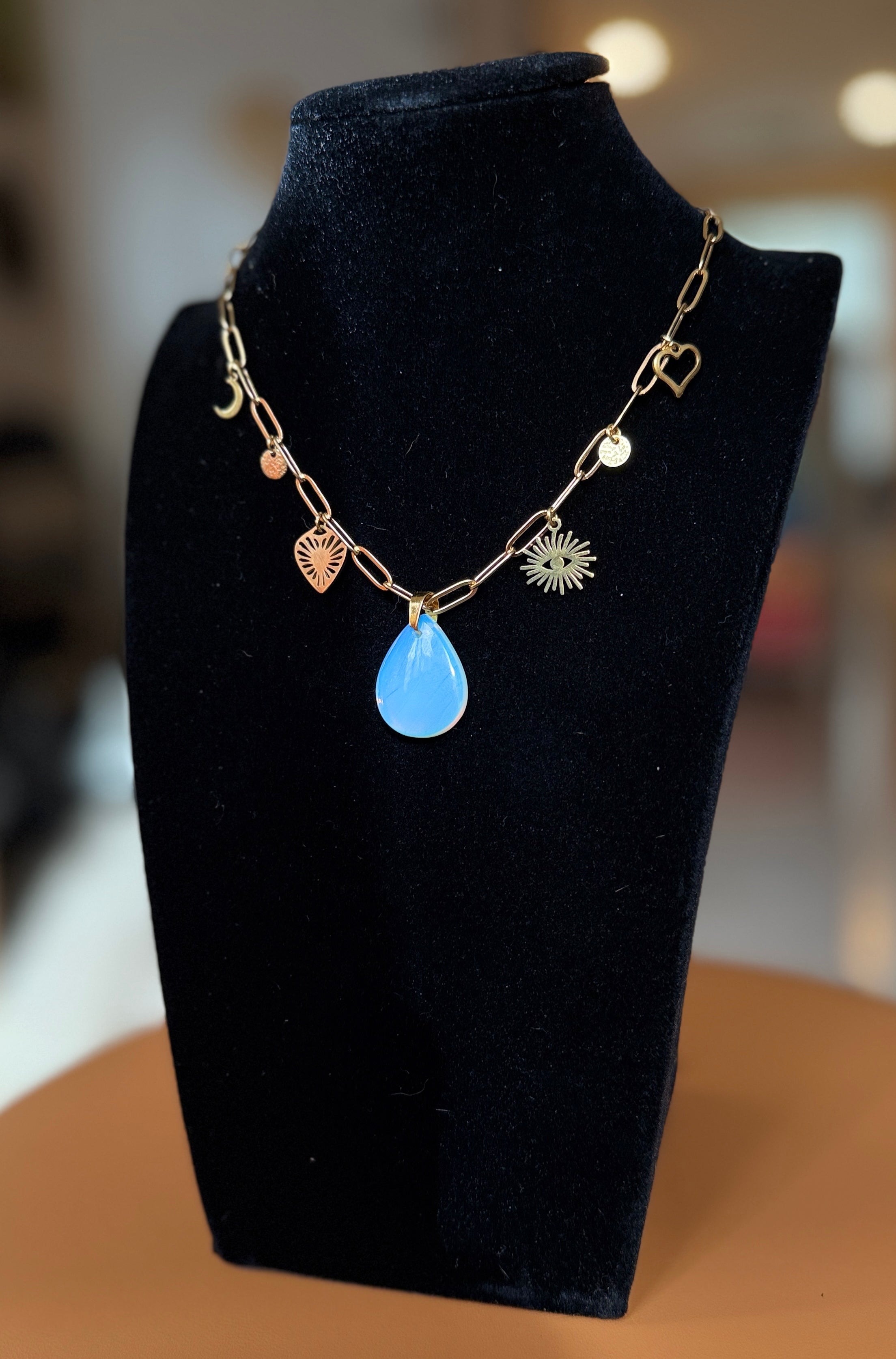 Opalite Charm Necklace - Gold