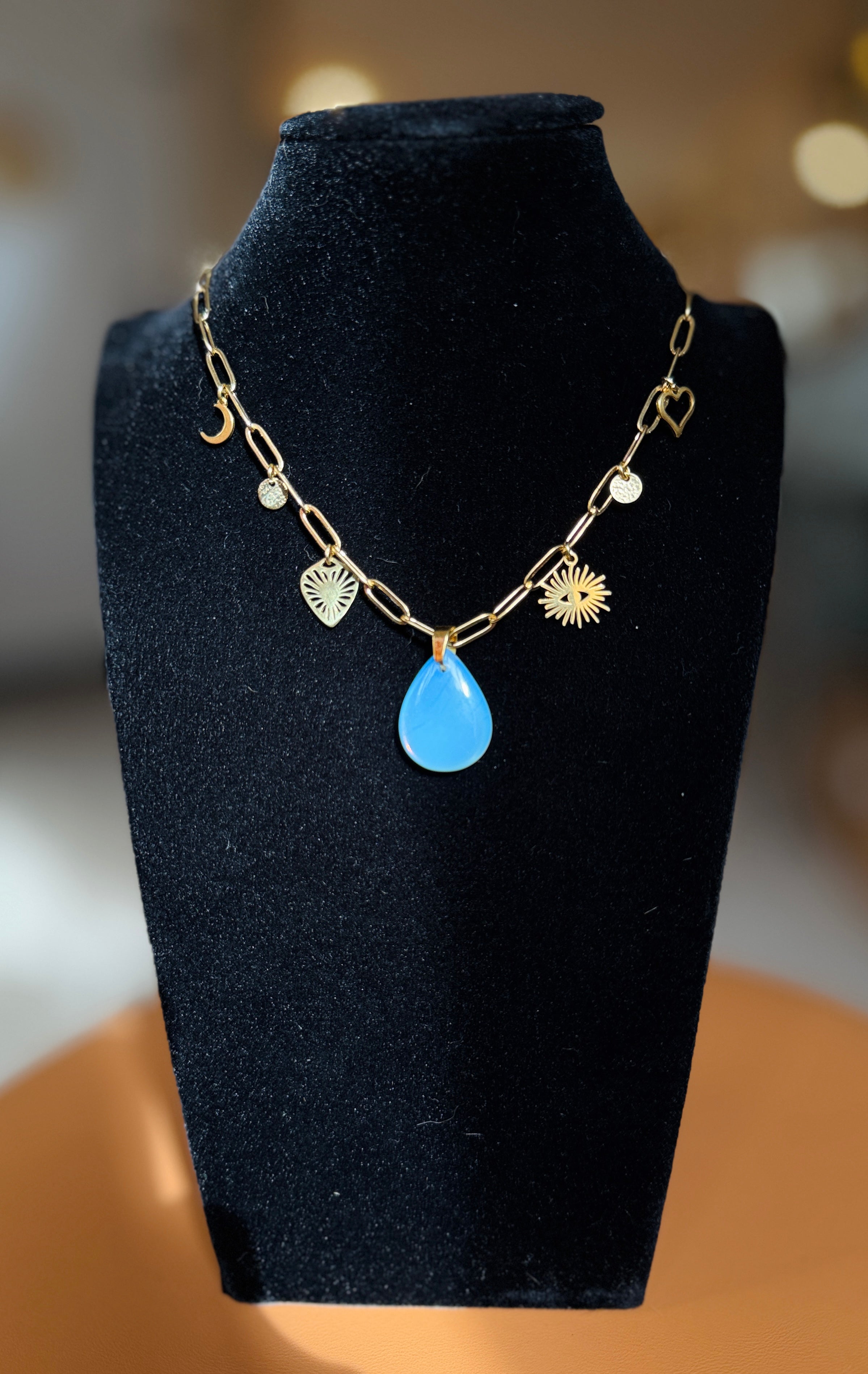 Opalite Charm Necklace - Gold