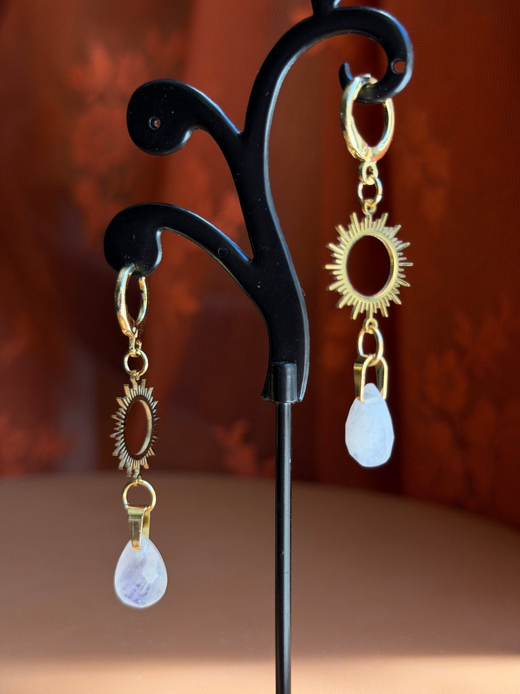 sunburst briolette moonstone earrings - gold