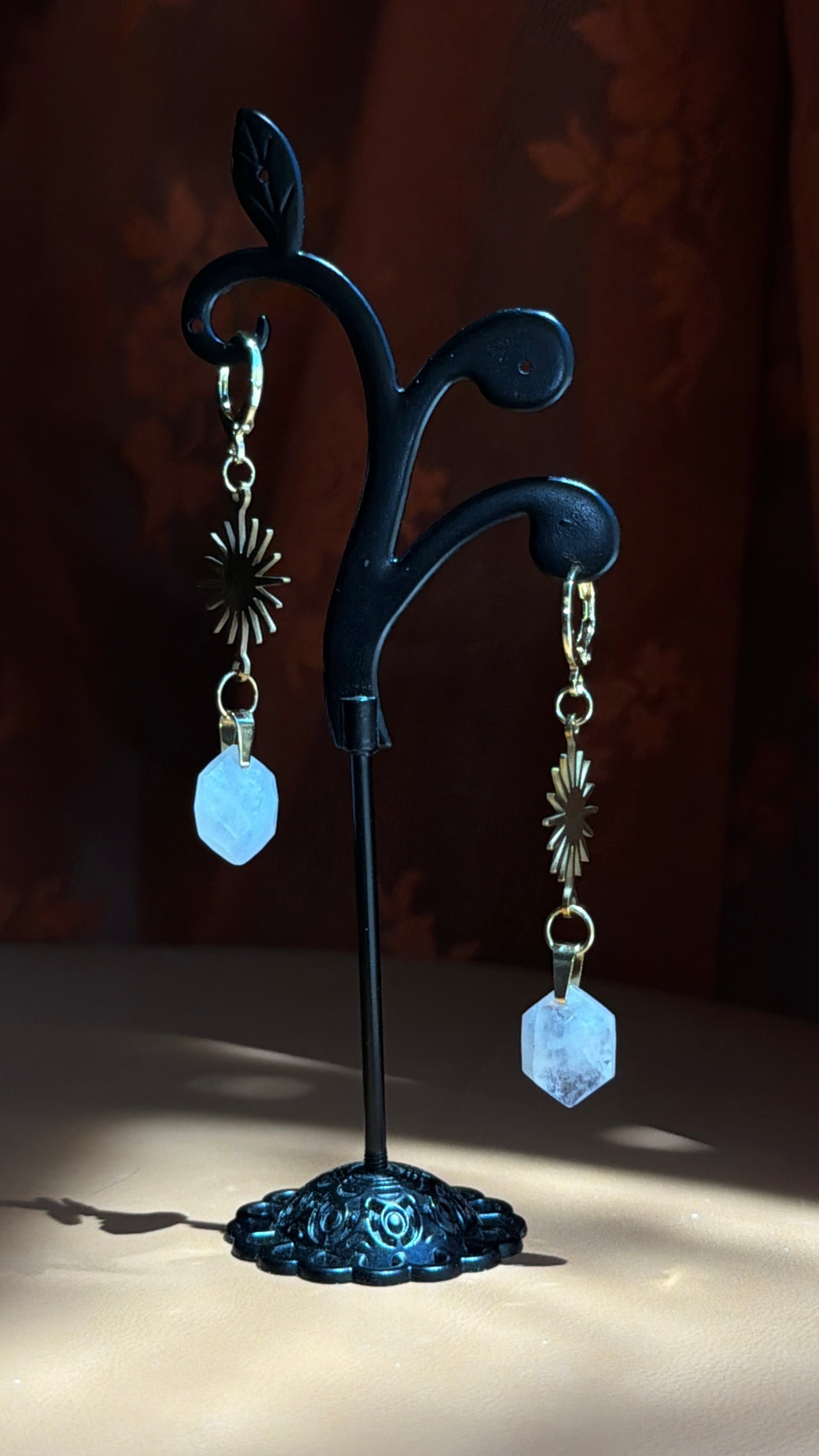 sunflare hex moonstone earrings - gold