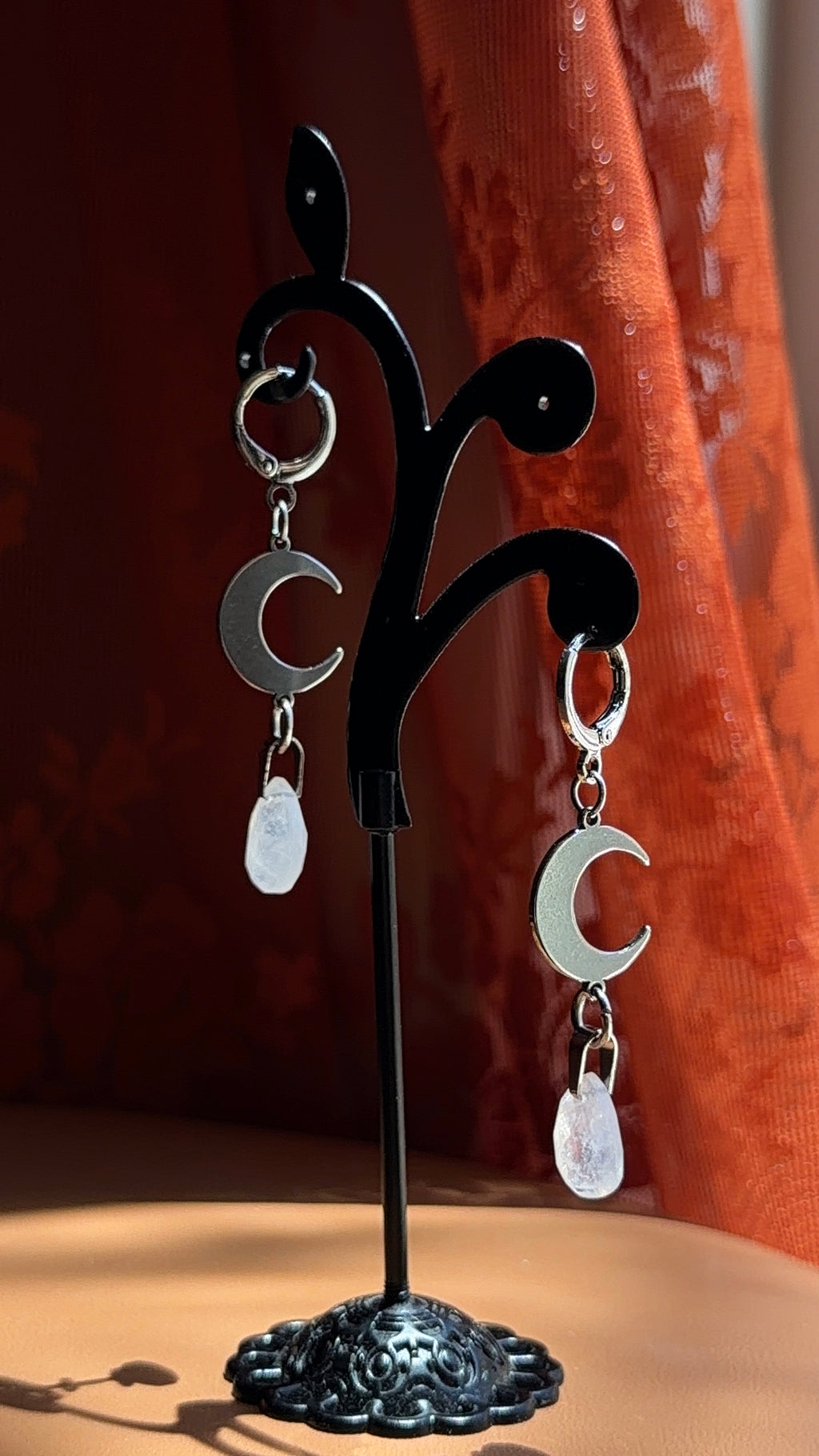 crescent briolette moonstone earrings - silver
