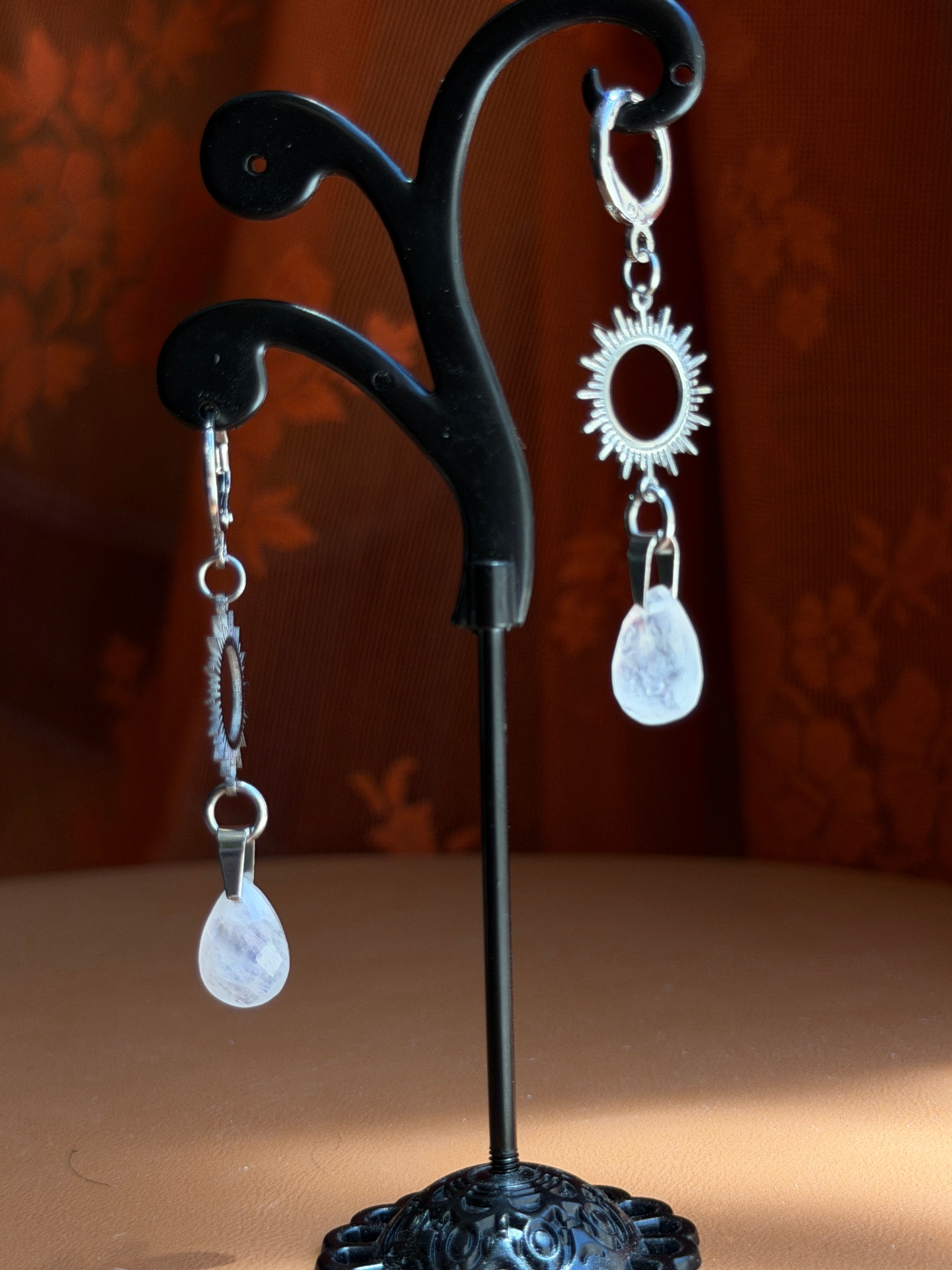 sunburst briolette moonstone earrings - silver