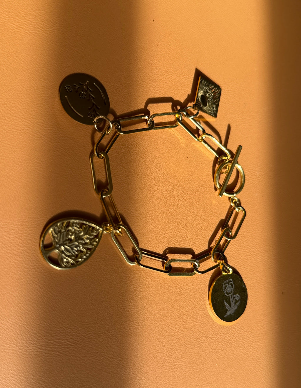 Gold Charm Bracelet (Floral/Nature Theme)