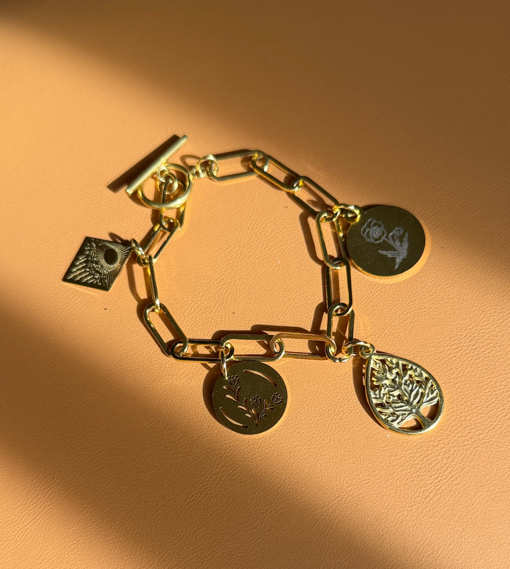 Gold Charm Bracelet (Floral/Nature Theme)