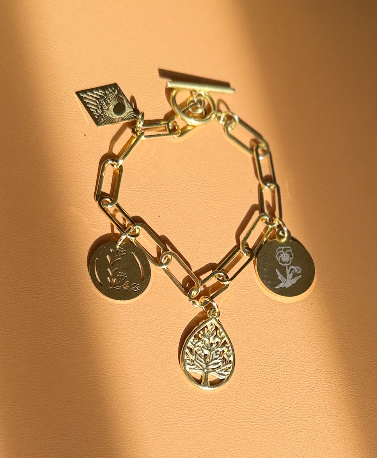 Gold Charm Bracelet (Floral/Nature Theme)