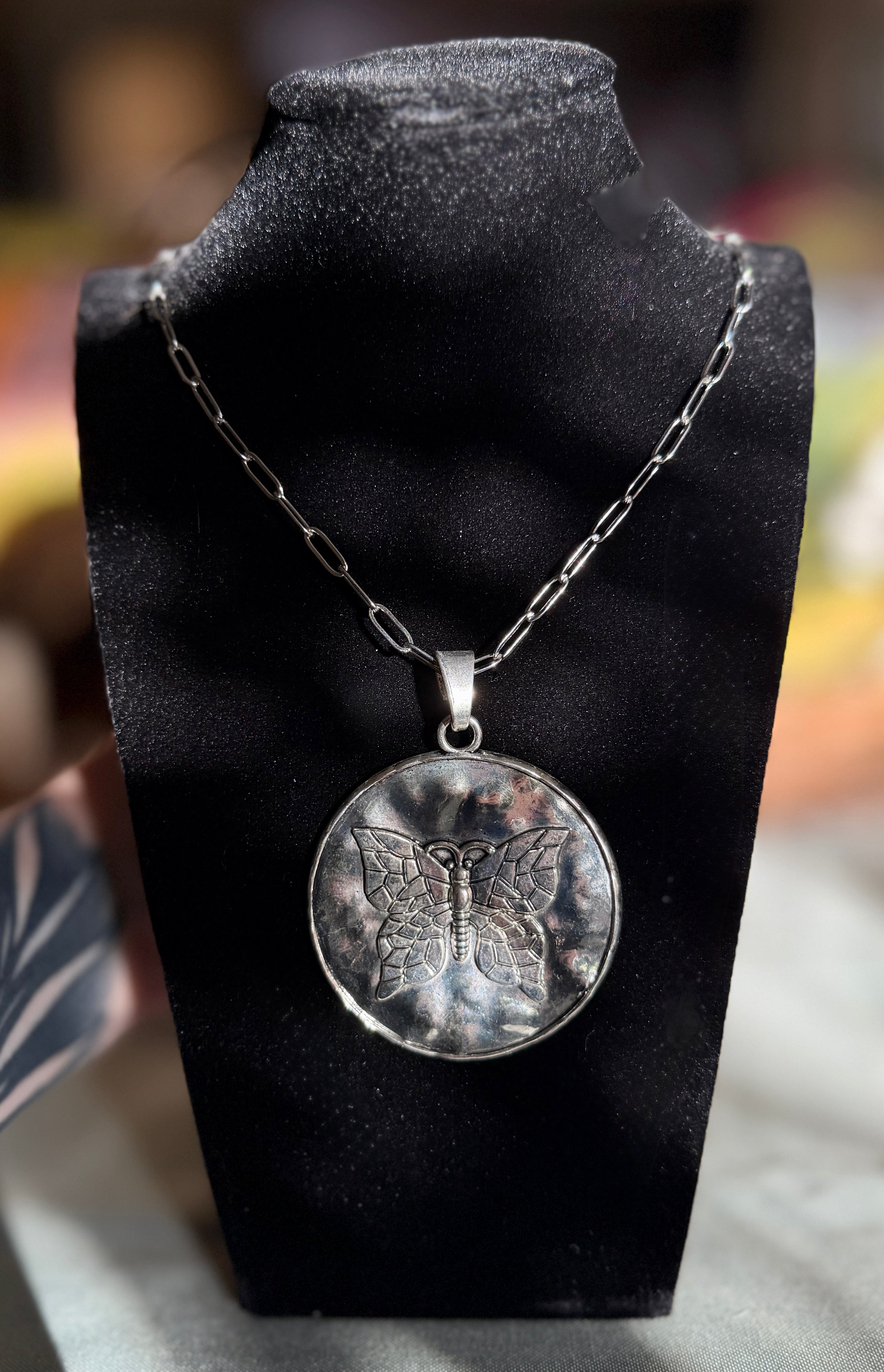 large butterfly necklace - silver paperclip chain