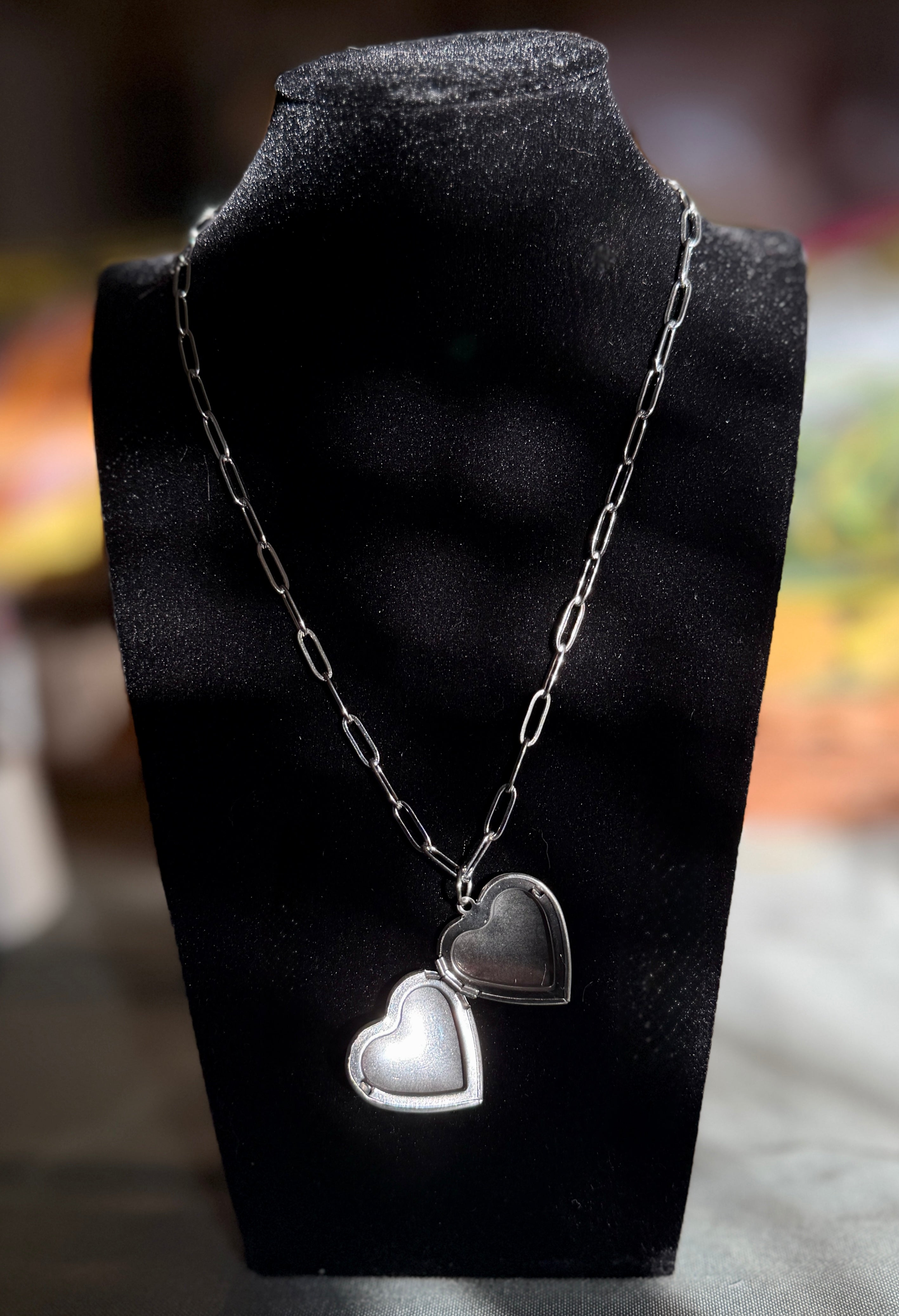 heart shaped locket - silver paperclip chain
