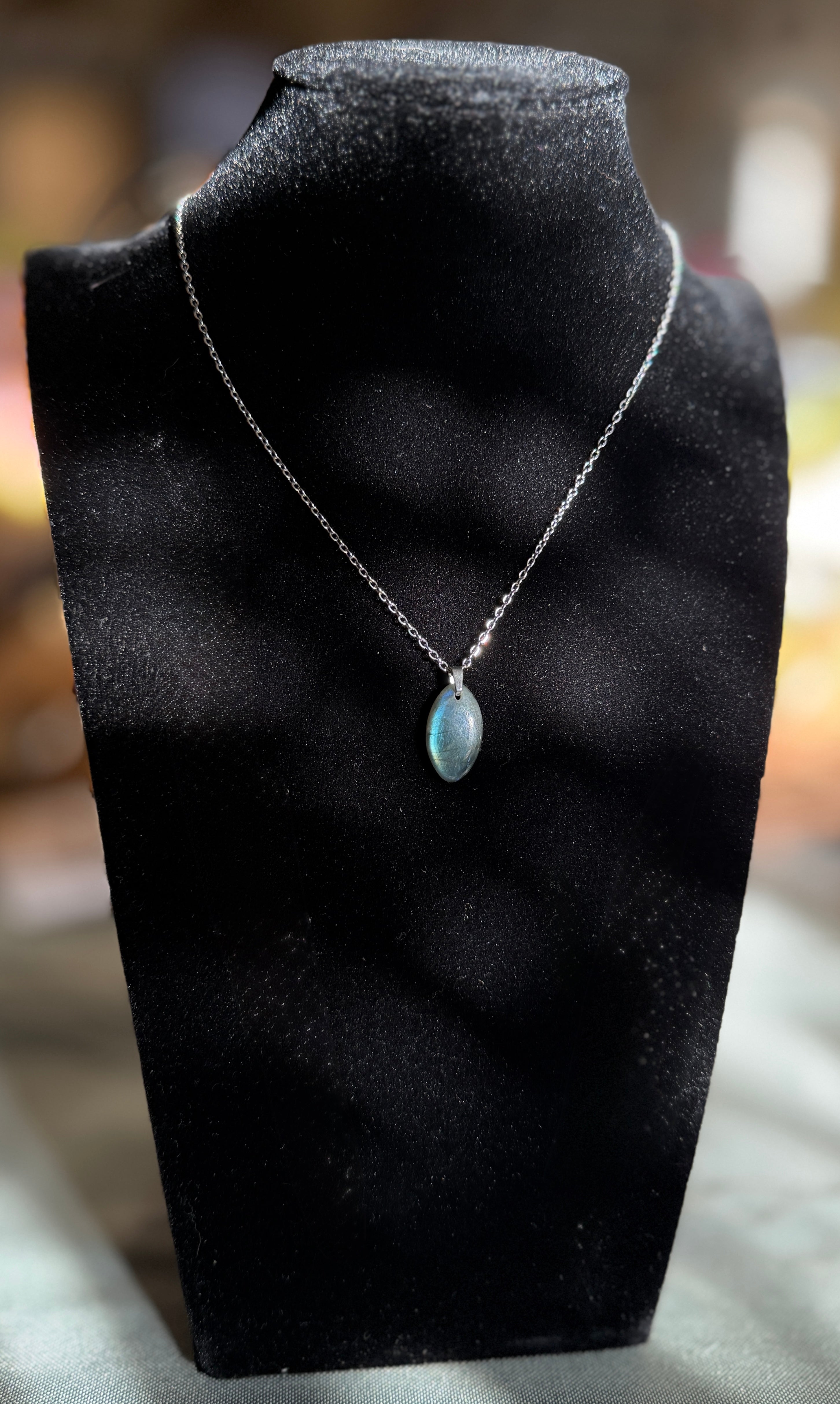 labradorite necklace - silver cable chain