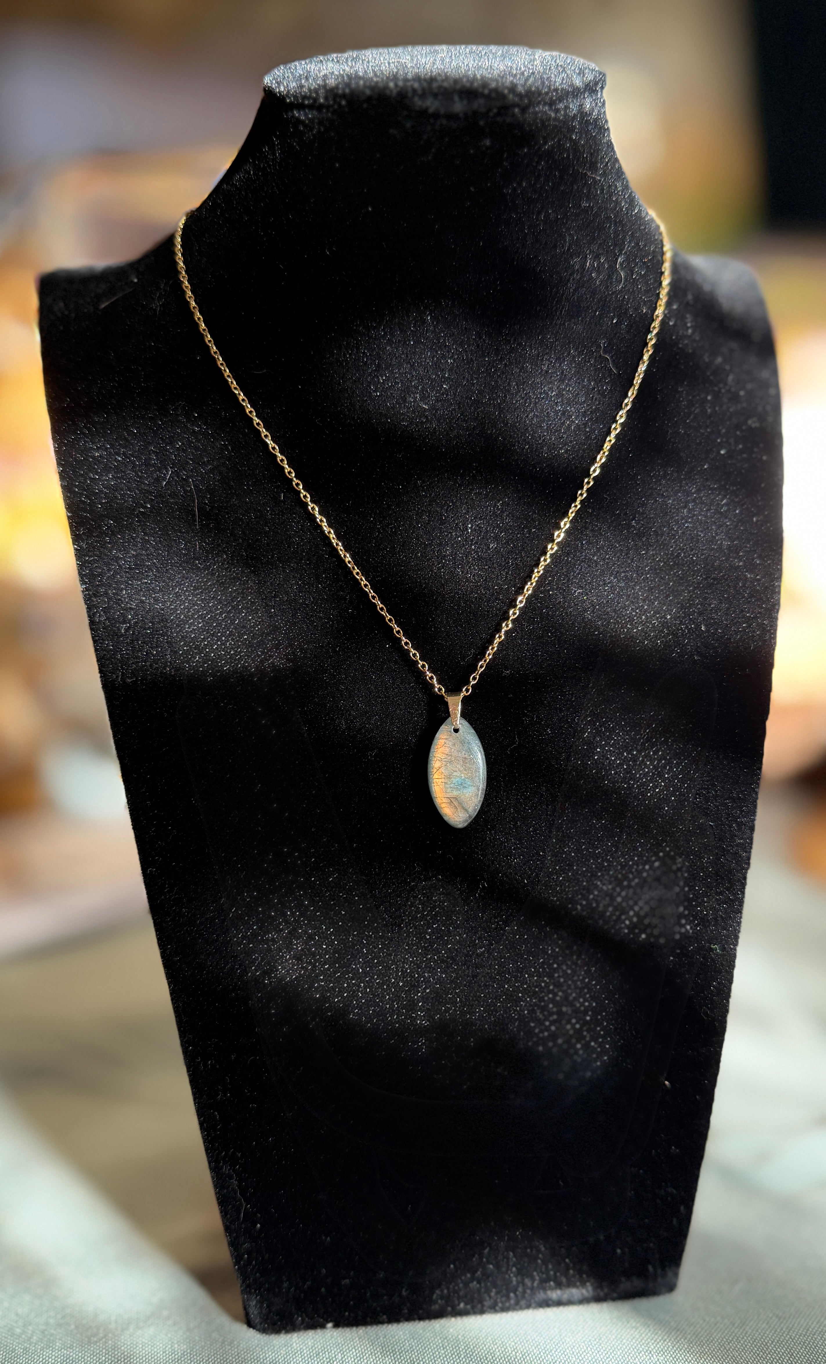 labradorite necklace - gold cable chain