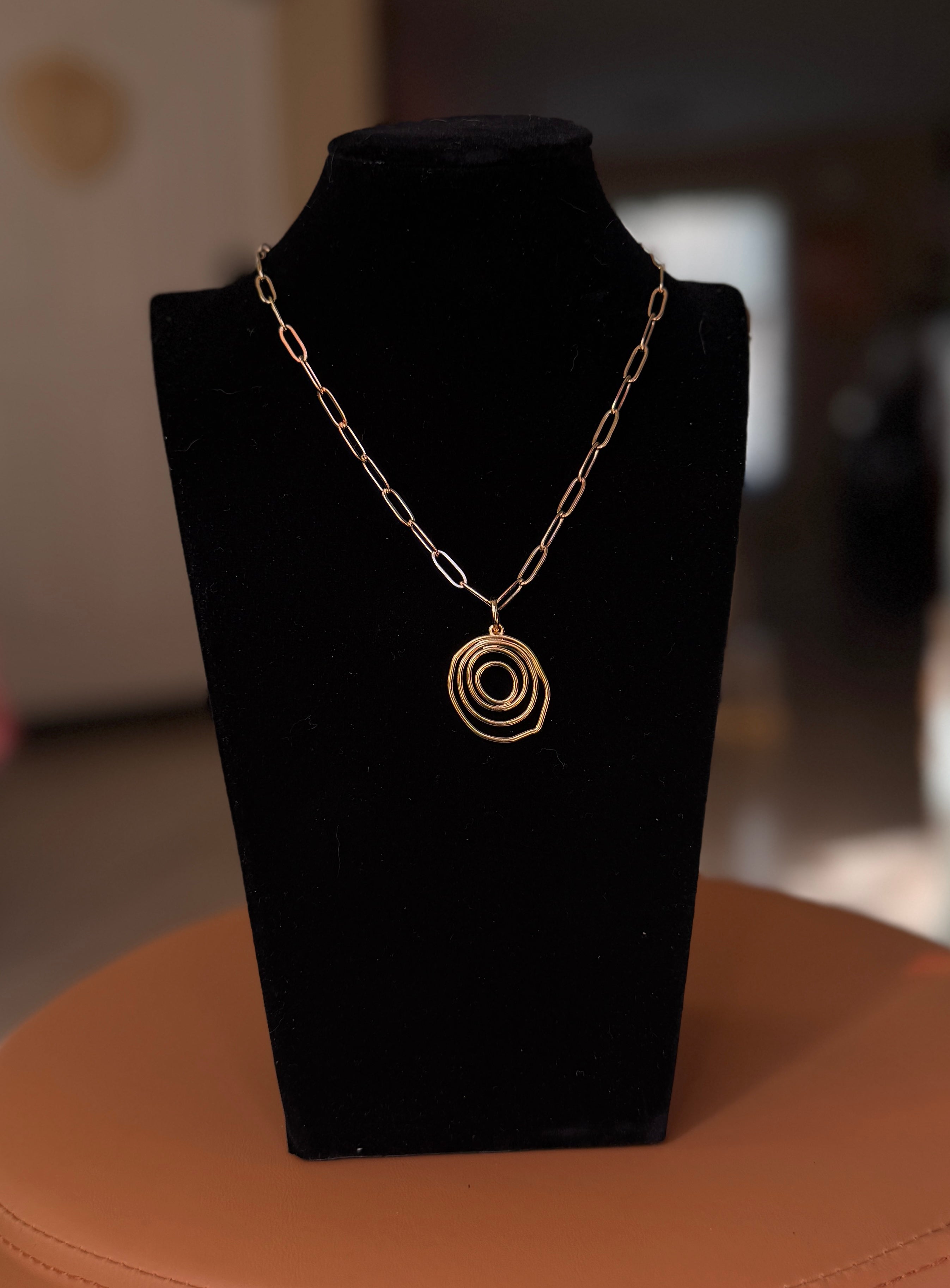 swirl necklace - gold paperclip chain