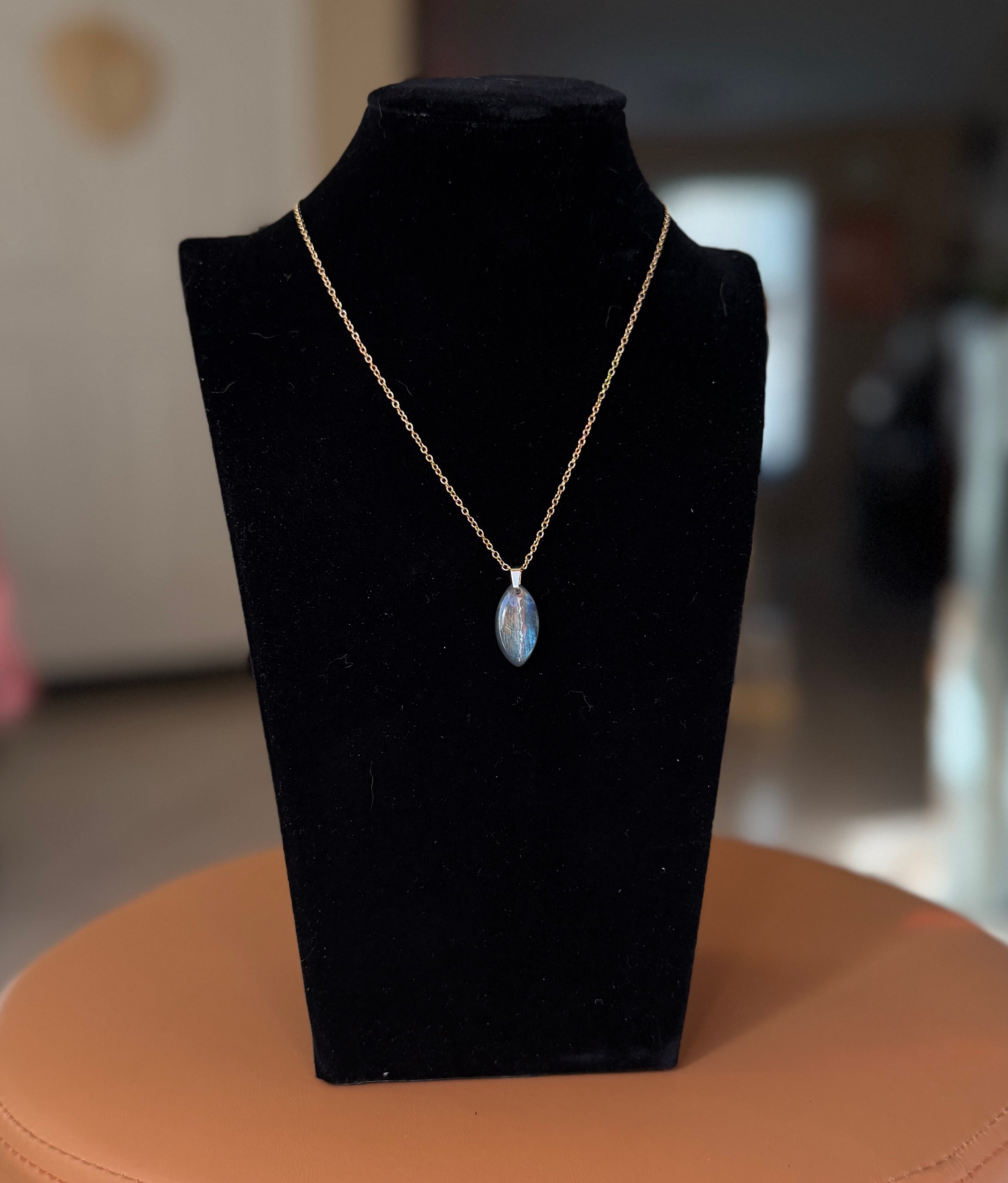 labradorite necklace - gold cable chain