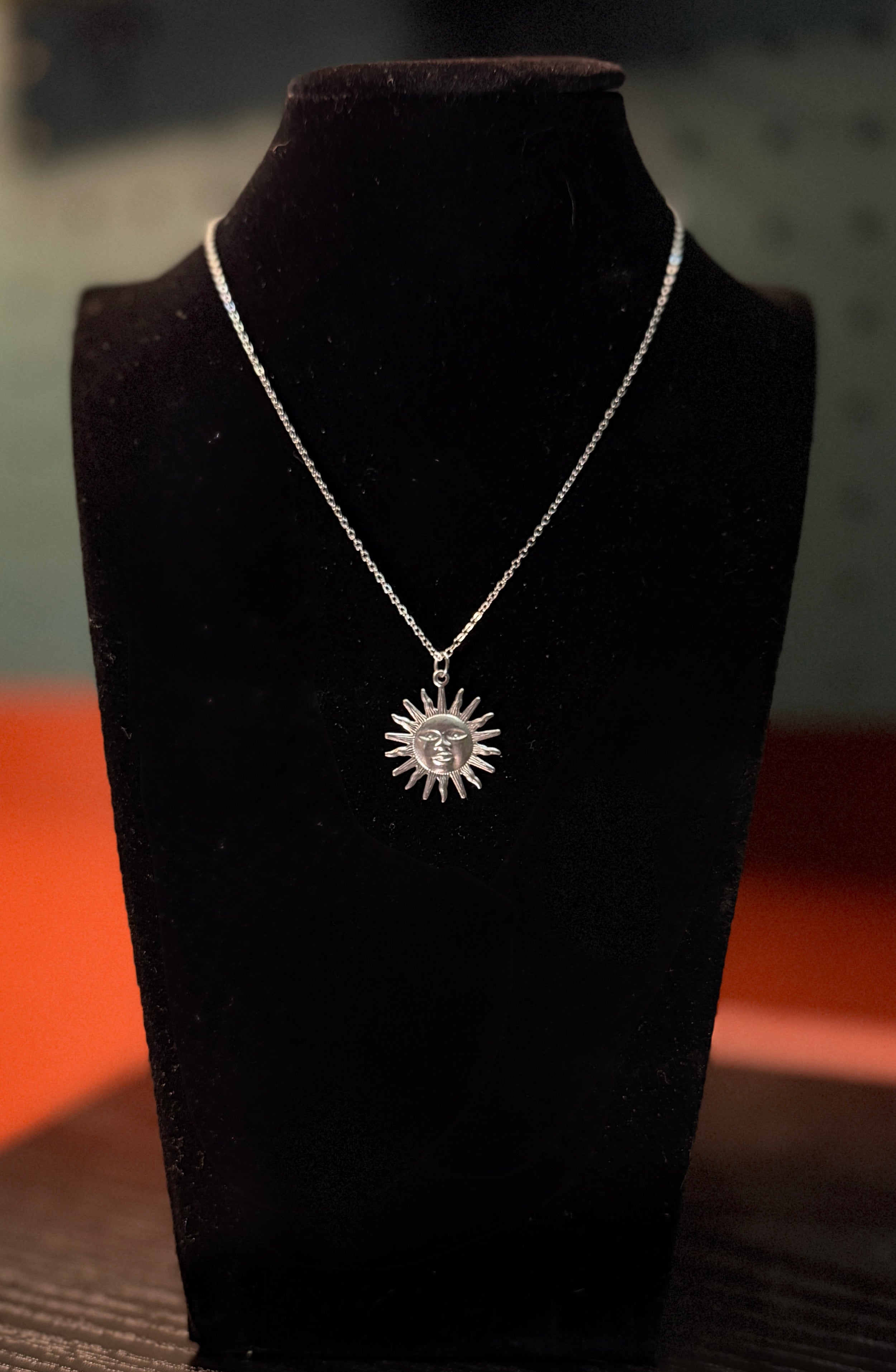 whimsy sun necklace - silver cable chain