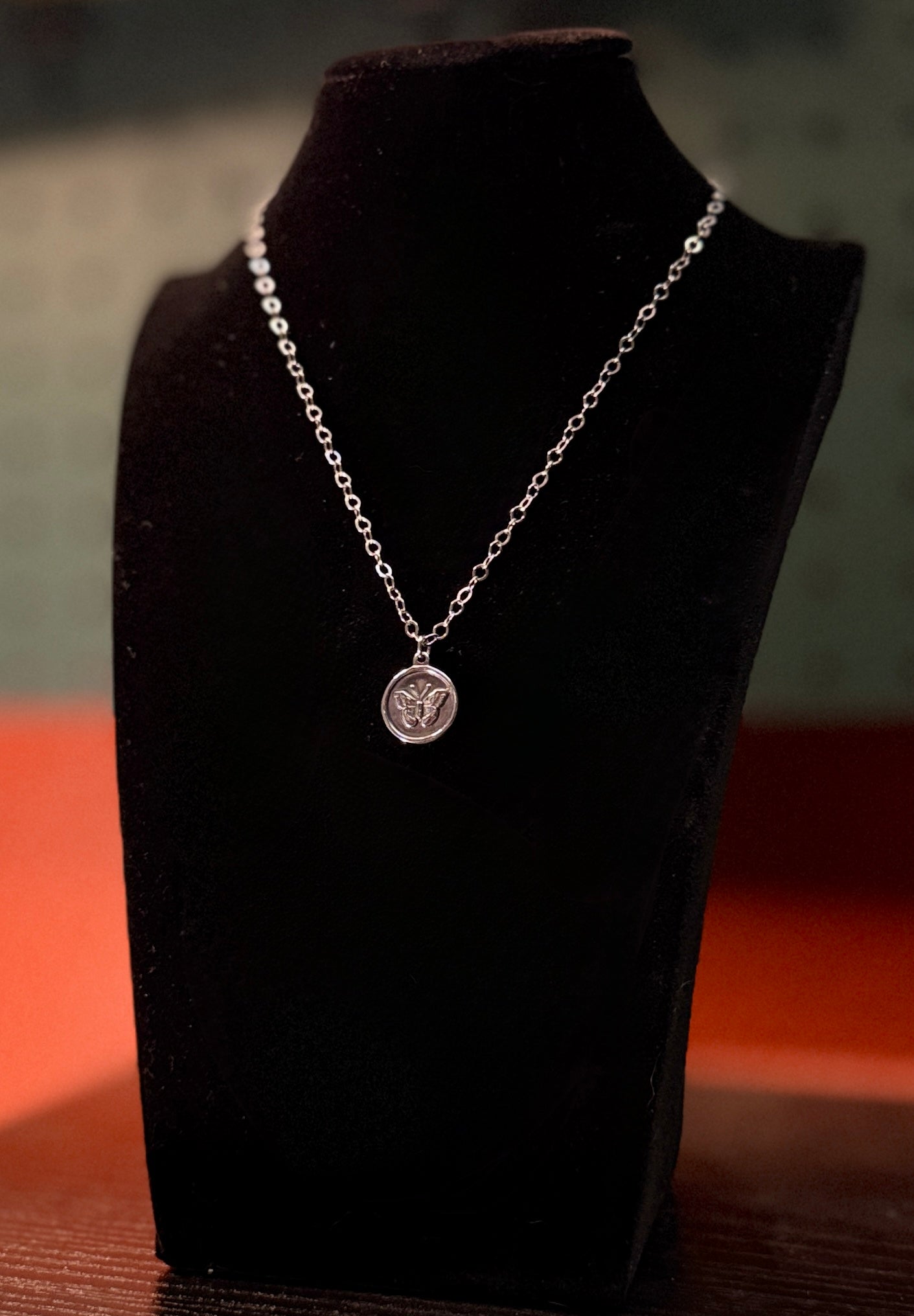 butterfly necklace - silver cable chain