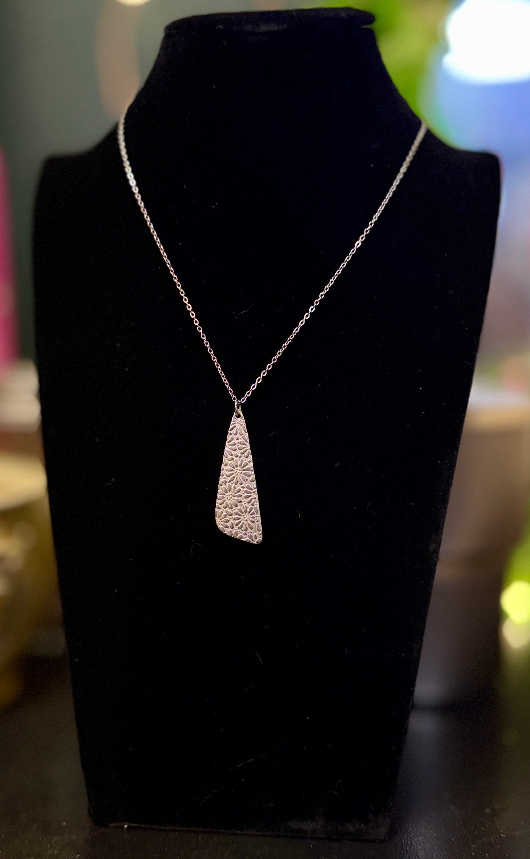 floral drop necklace - silver cable chain