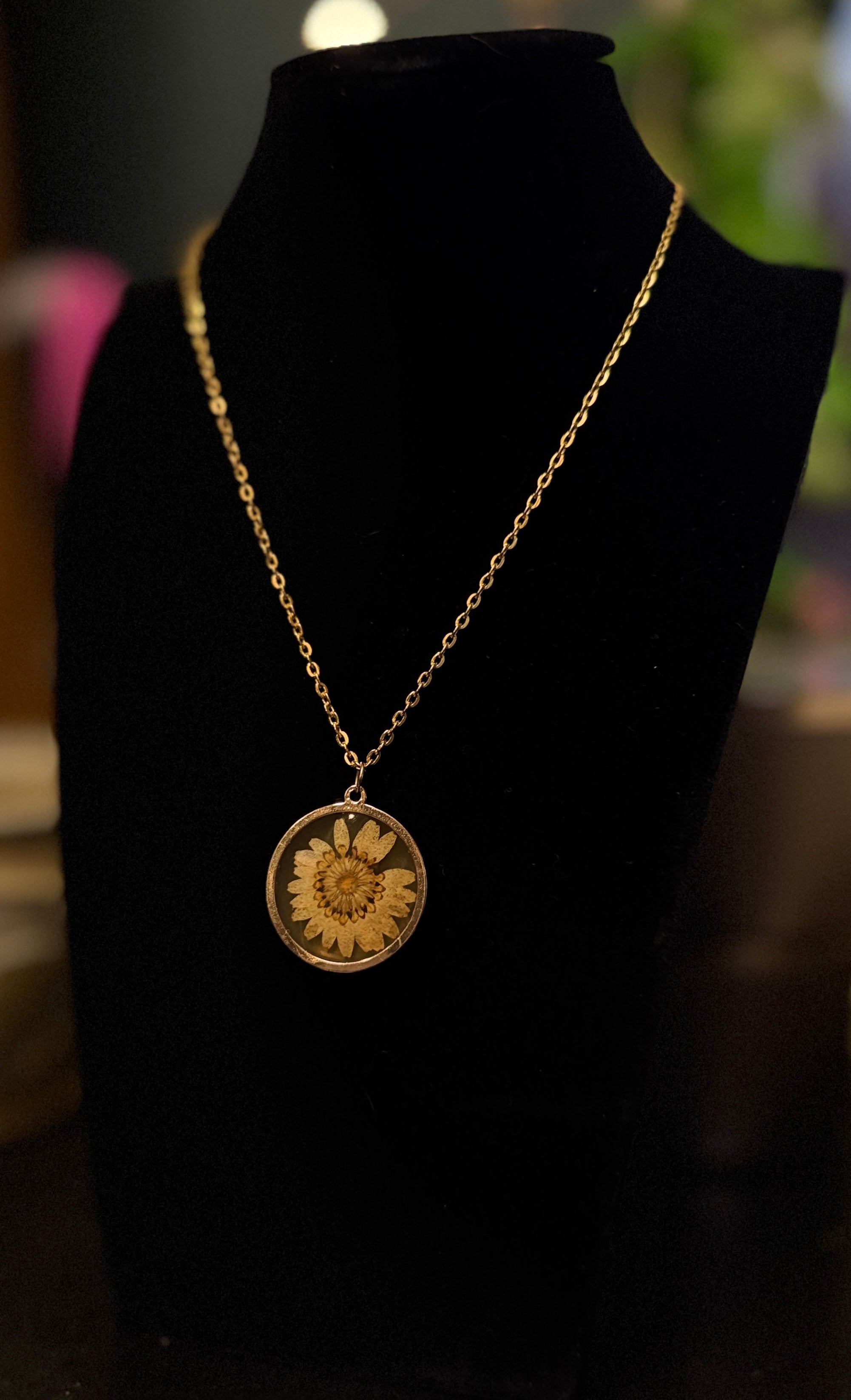 dried flower necklace - gold cable chain