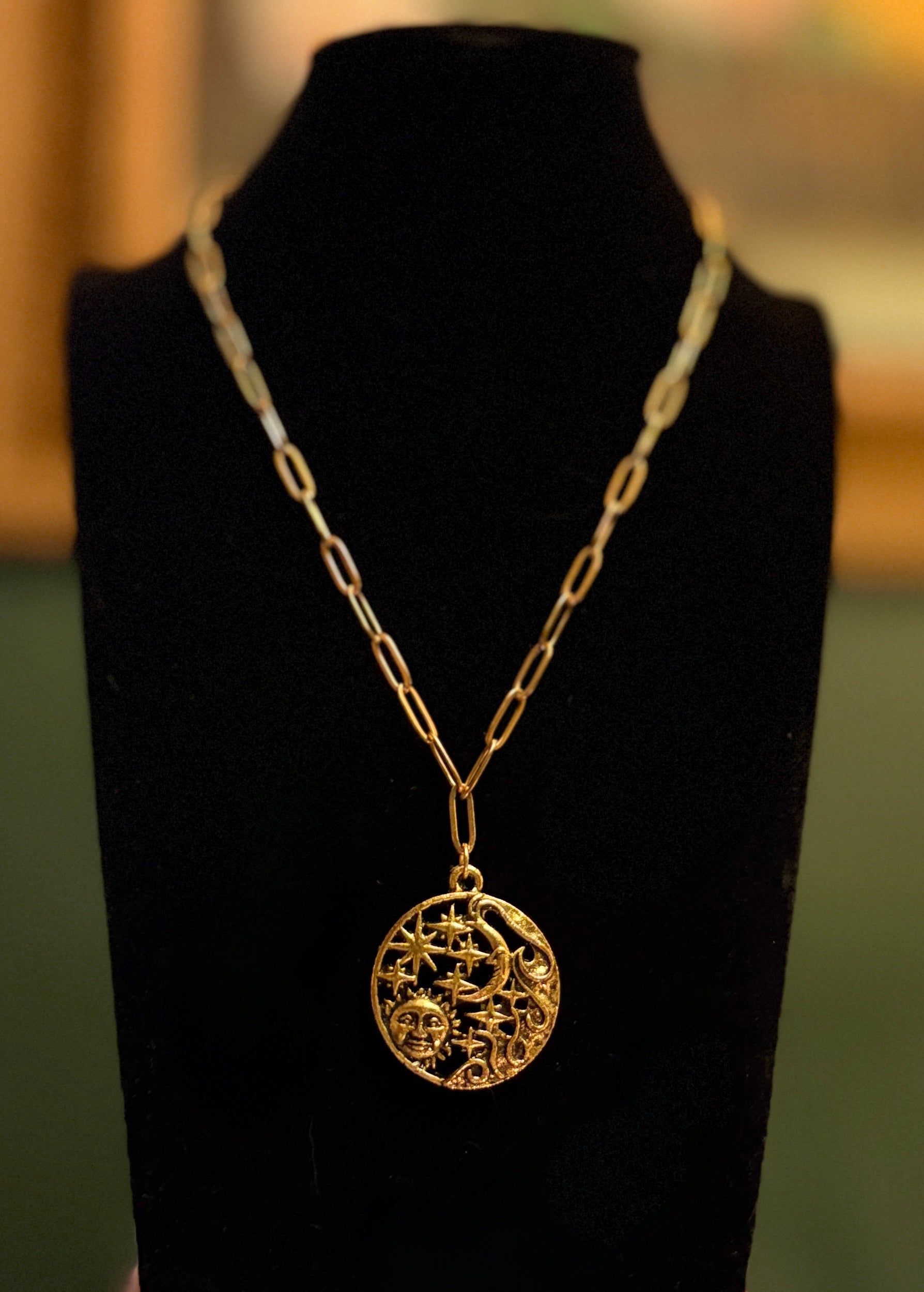 celestial necklace - gold paperclip chain