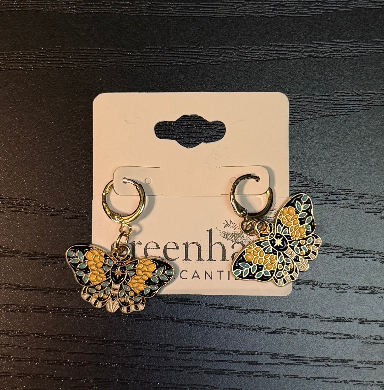 colorful moth hoop earrings - gold