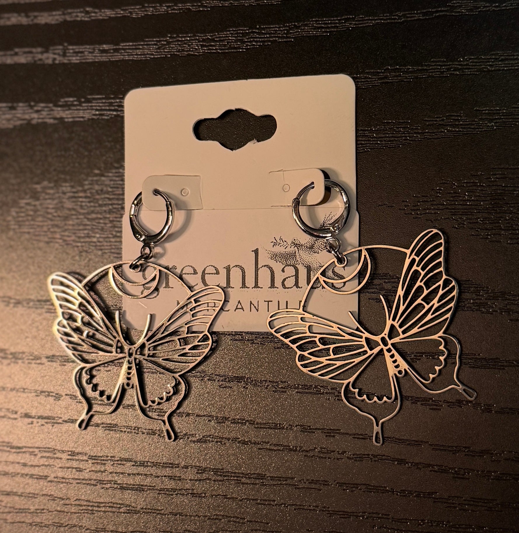 lunar butterfly hoop earrings - silver