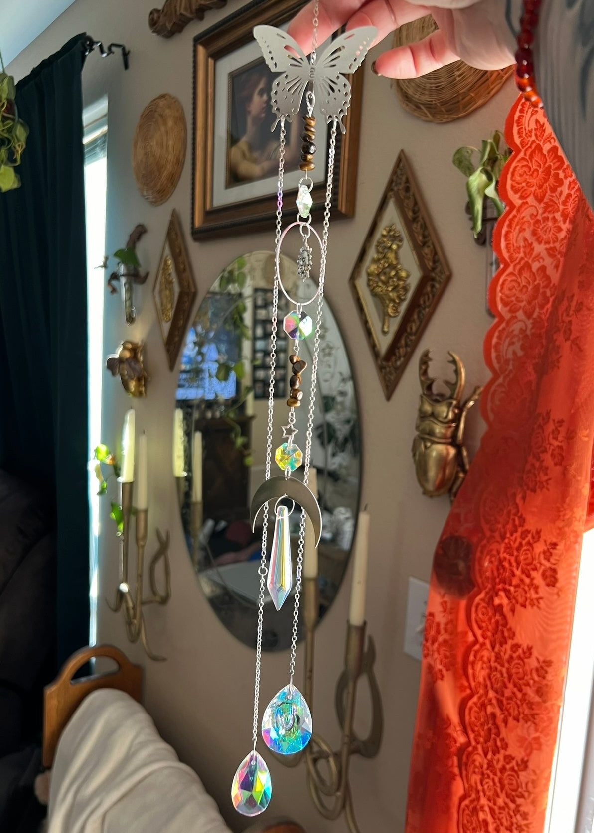 butterfly & tigers eye suncatcher - silver