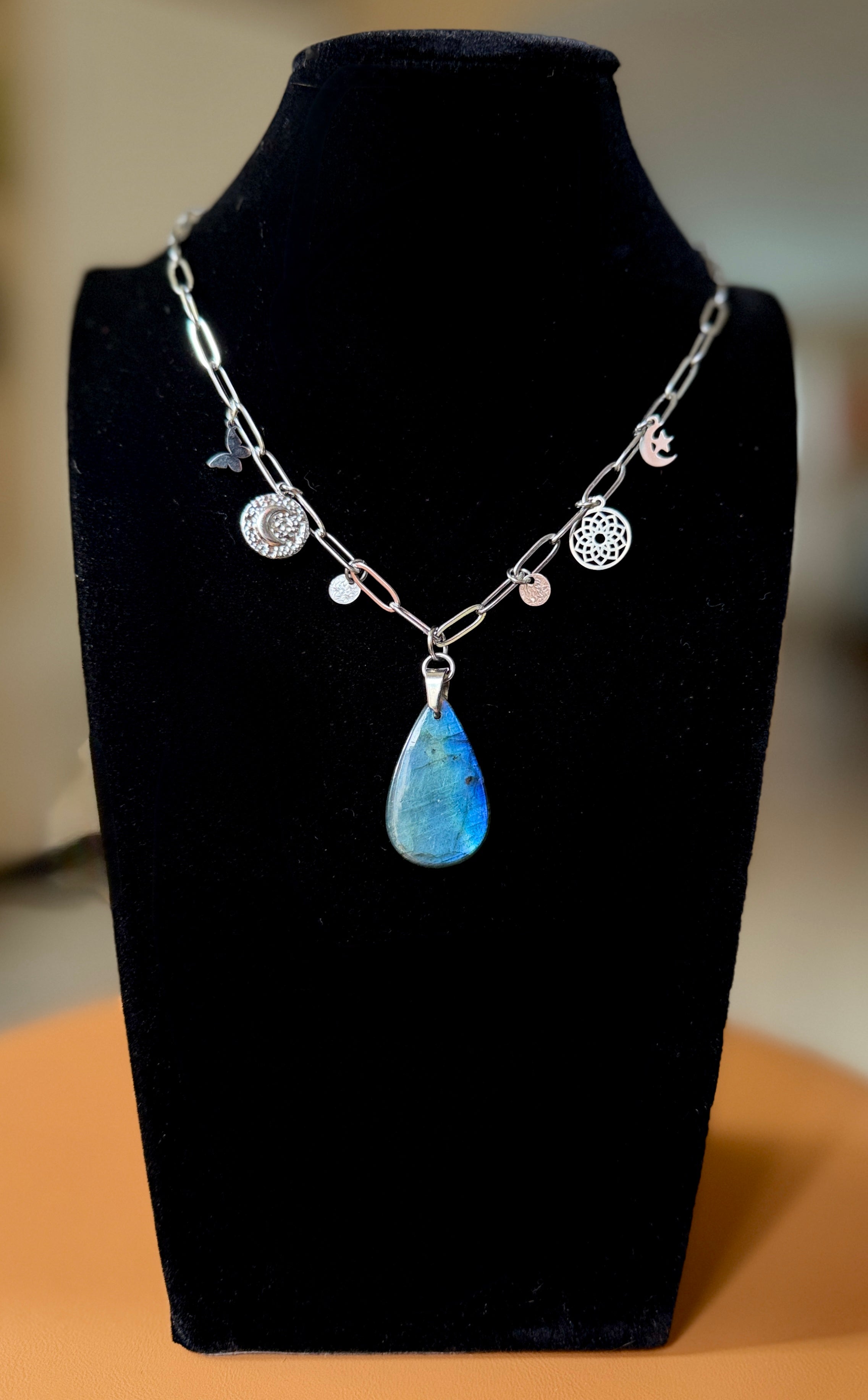 Labradorite Charm Necklace - Silver