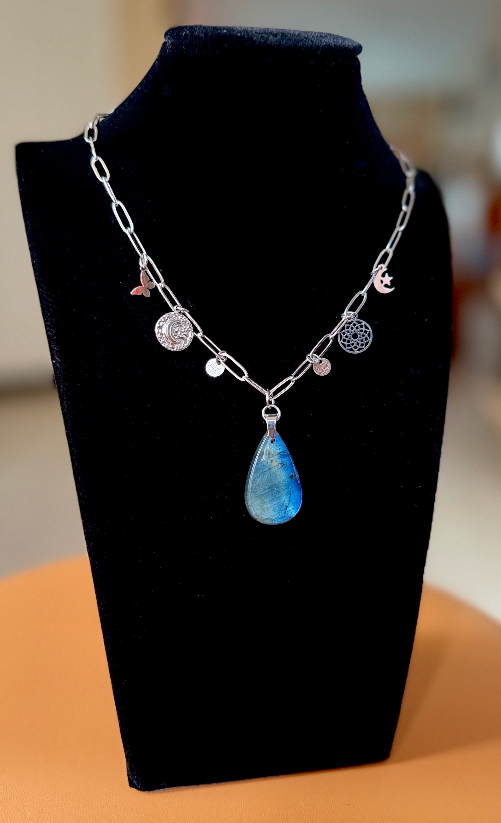 Labradorite Charm Necklace - Silver