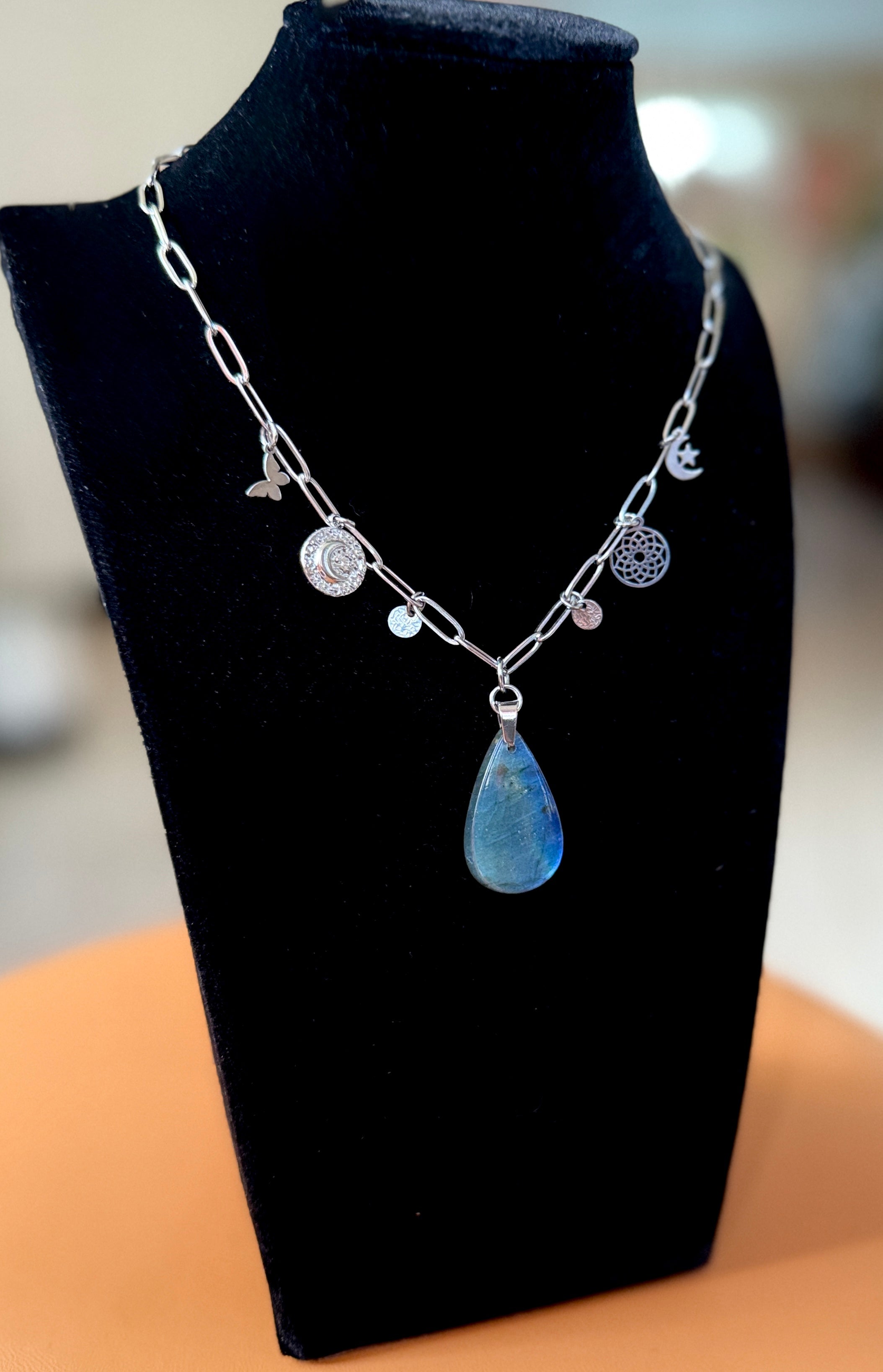 Labradorite Charm Necklace - Silver