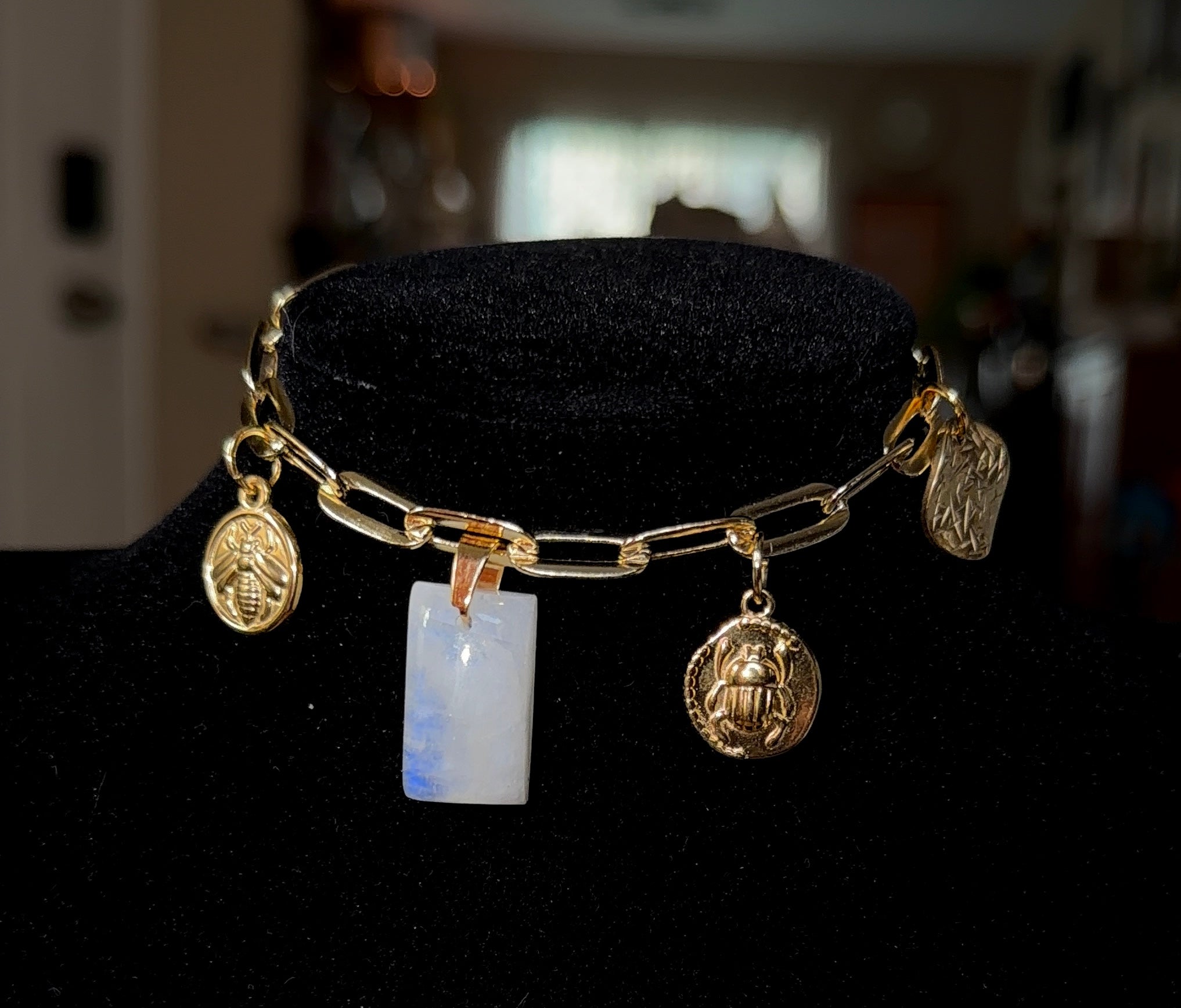 Moonstone Charm Bracelet - Gold