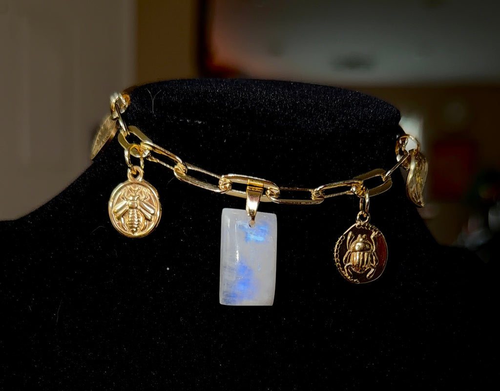 Moonstone Charm Bracelet - Gold