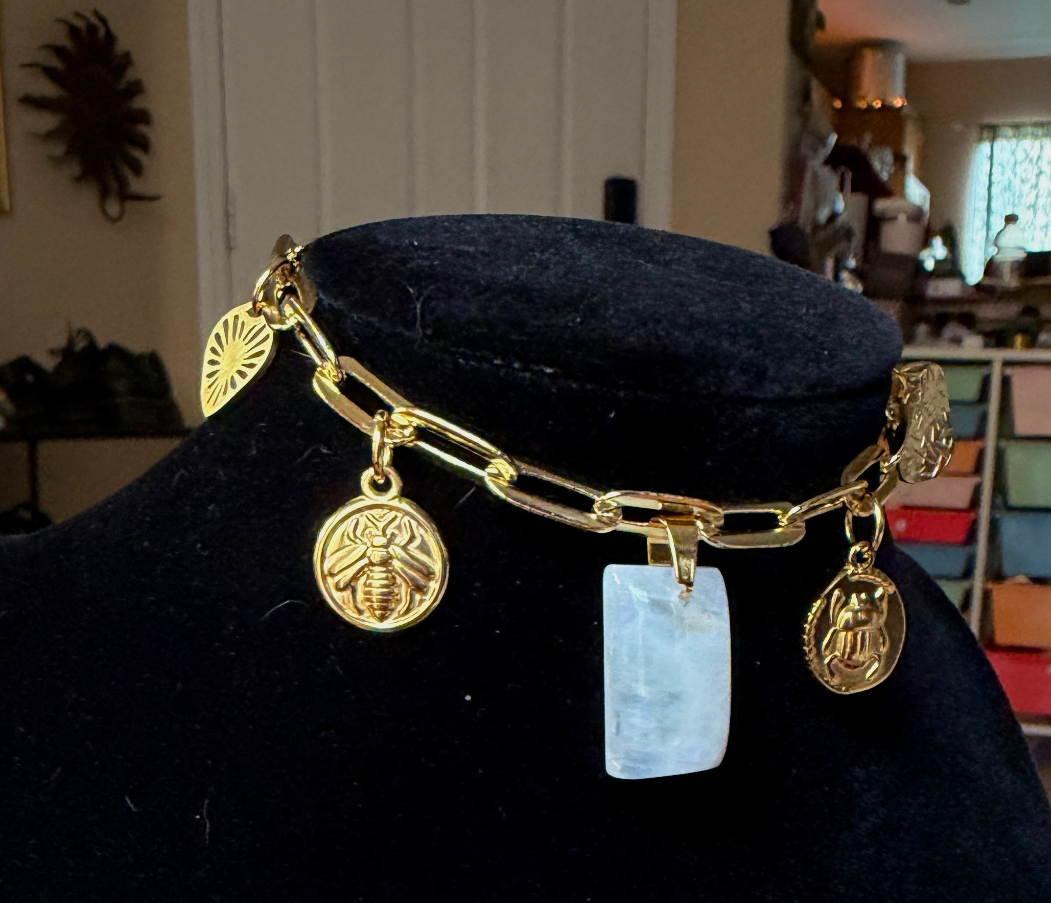 Moonstone Charm Bracelet - Gold