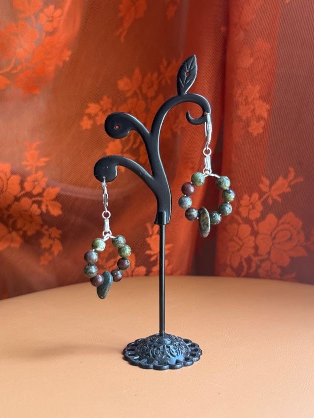 dragon blood jasper earrings - silver