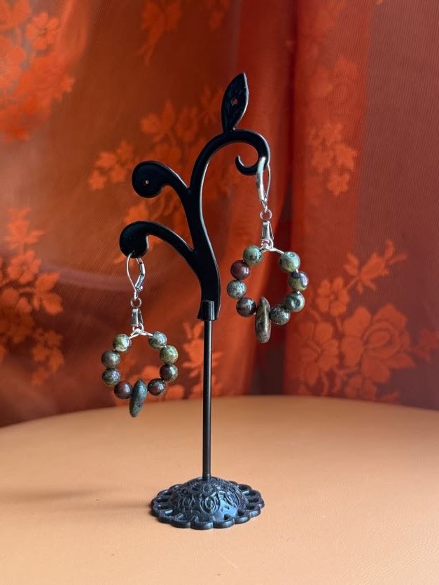 dragon blood jasper earrings - silver