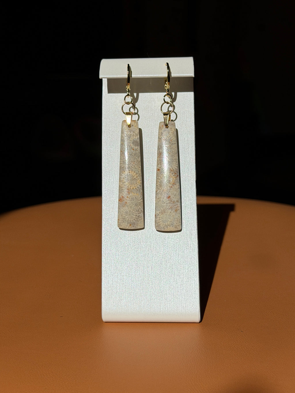 fossil coral gemstone earrings - gold
