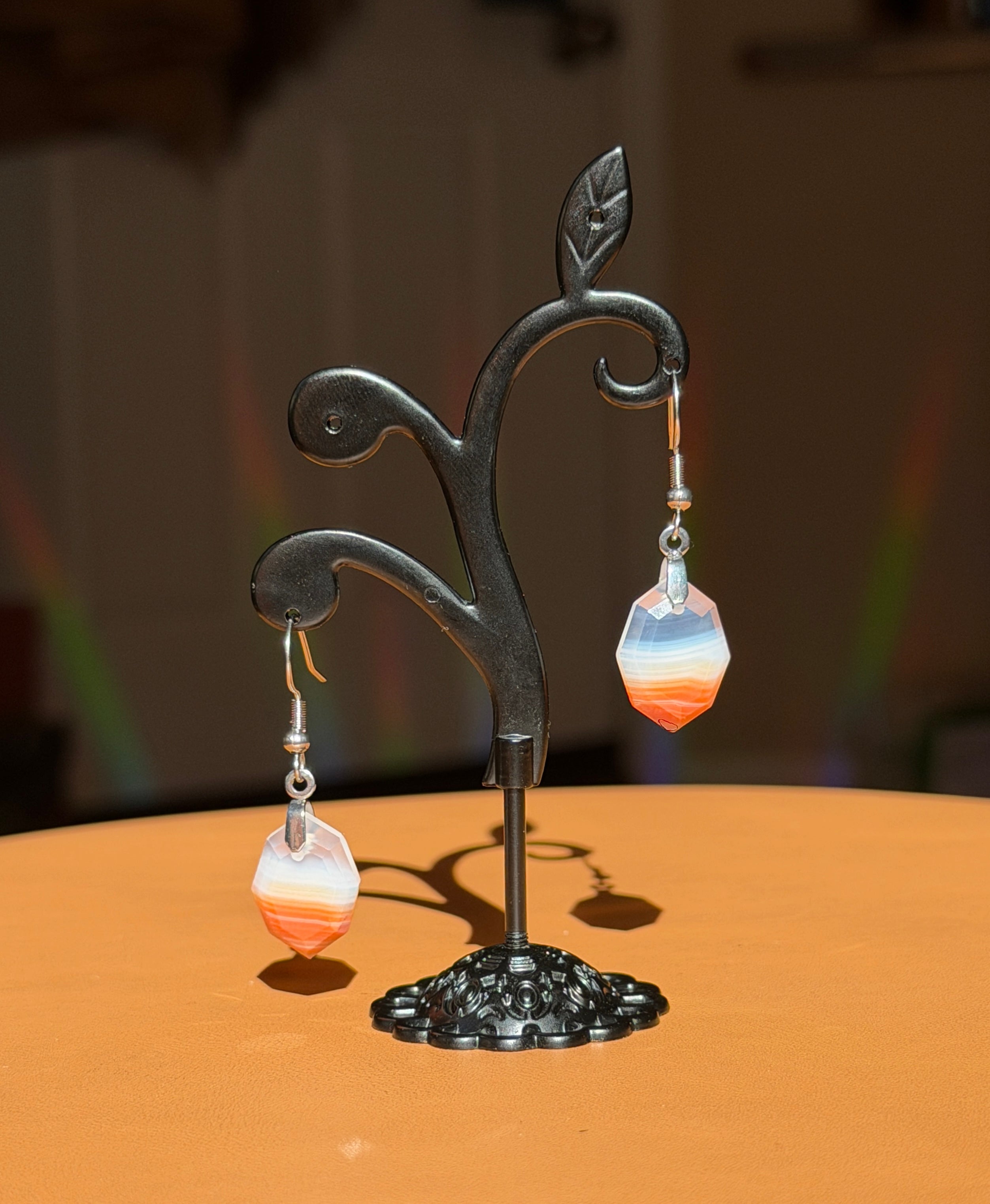 natural red banded agate earrings - silver