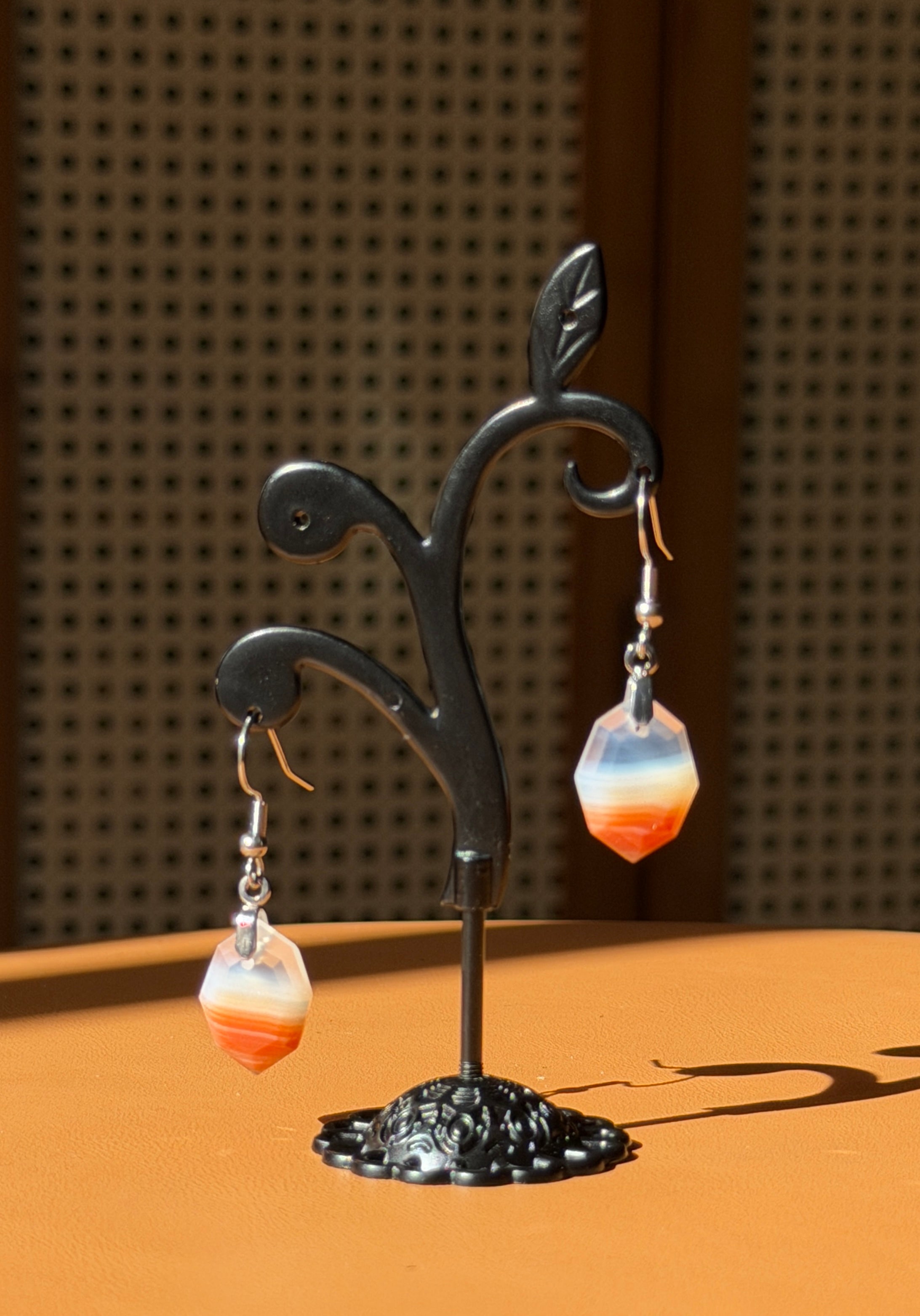 natural red banded agate earrings - silver