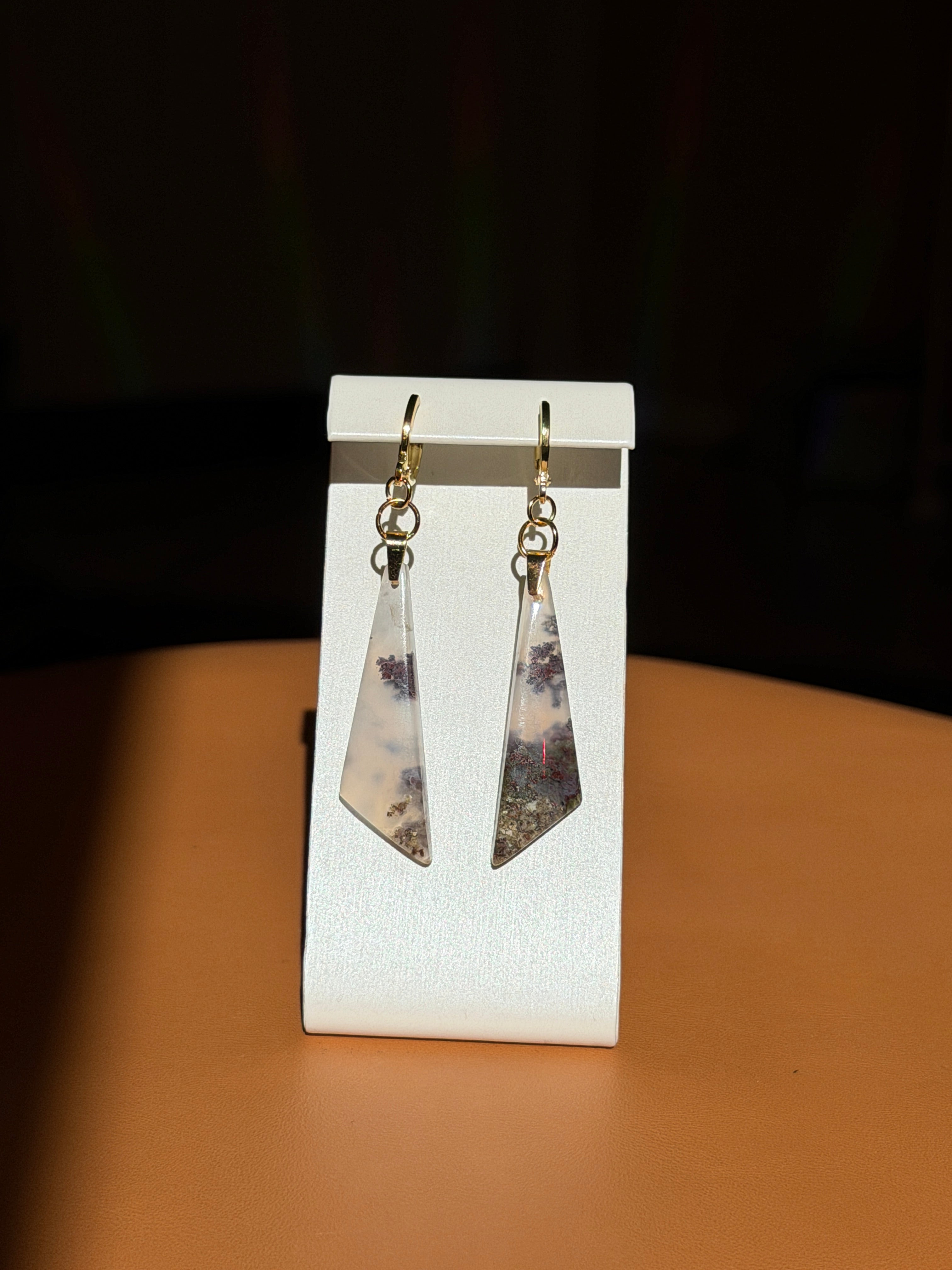 natural indonesian moss agate earrings - gold