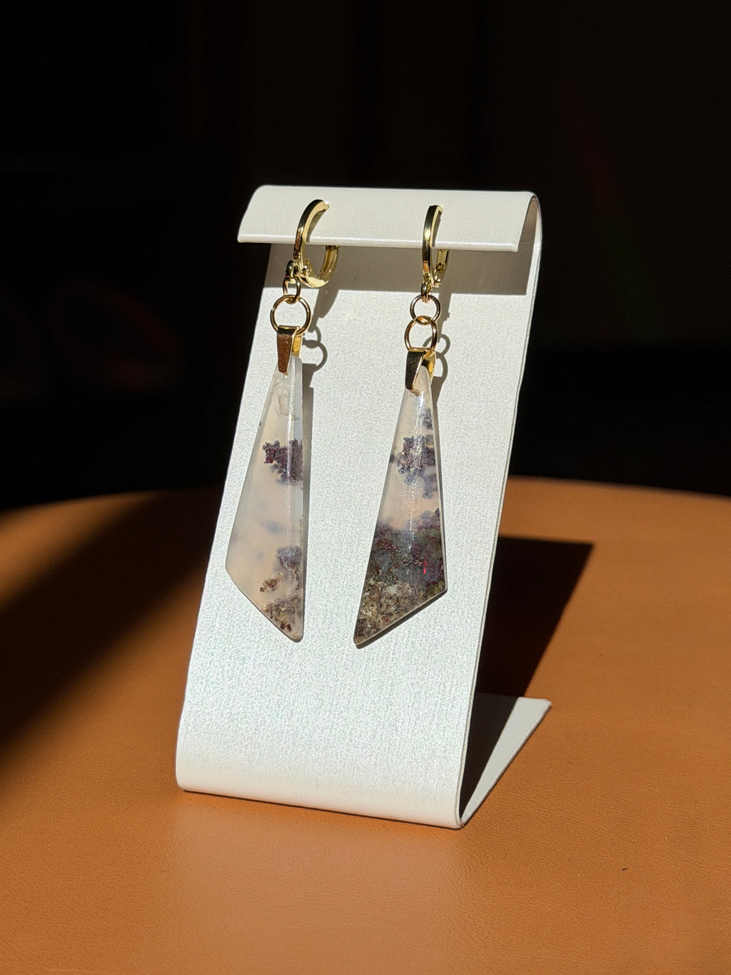 natural indonesian moss agate earrings - gold
