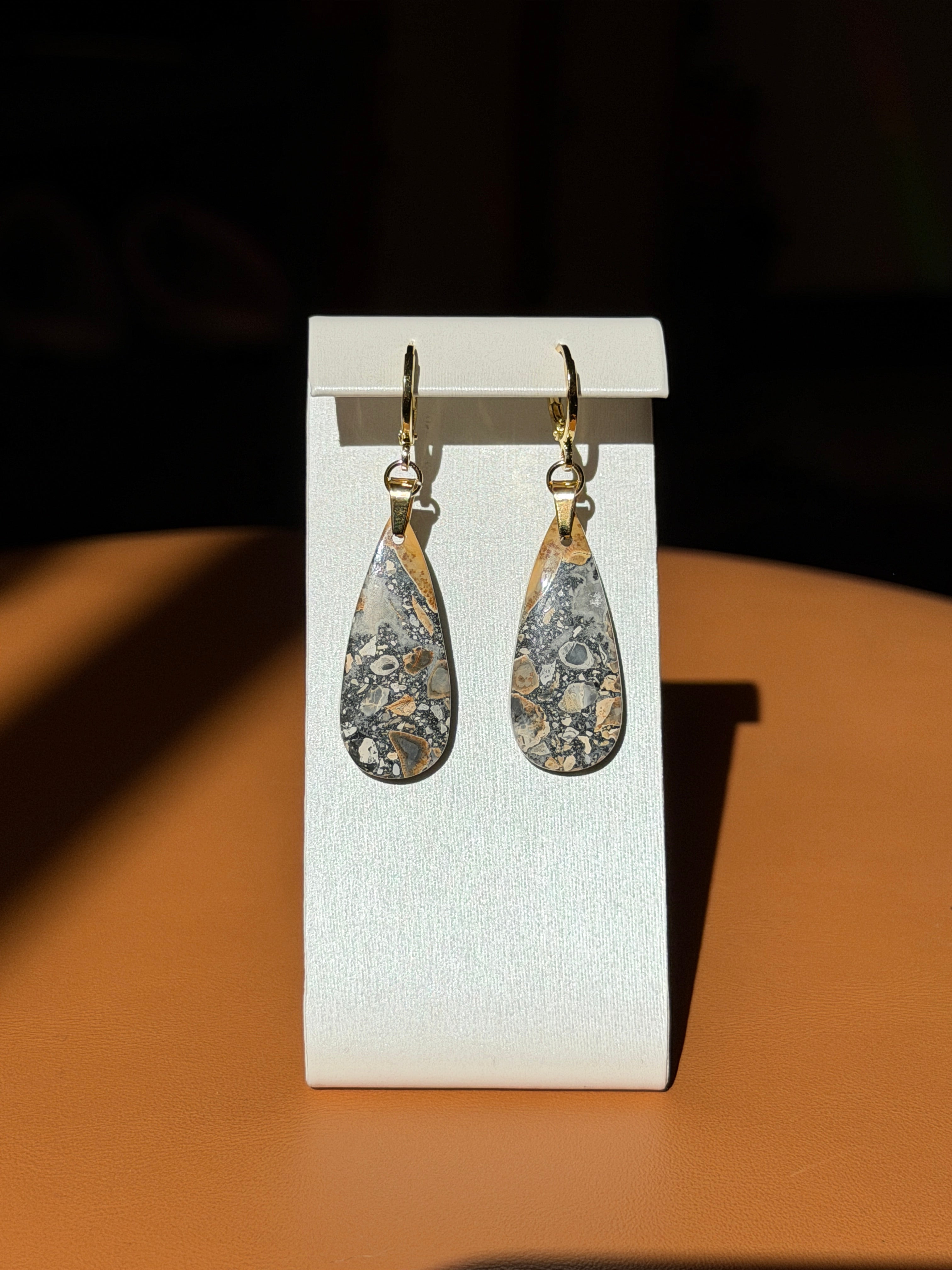 natural maligano jasper earrings - gold